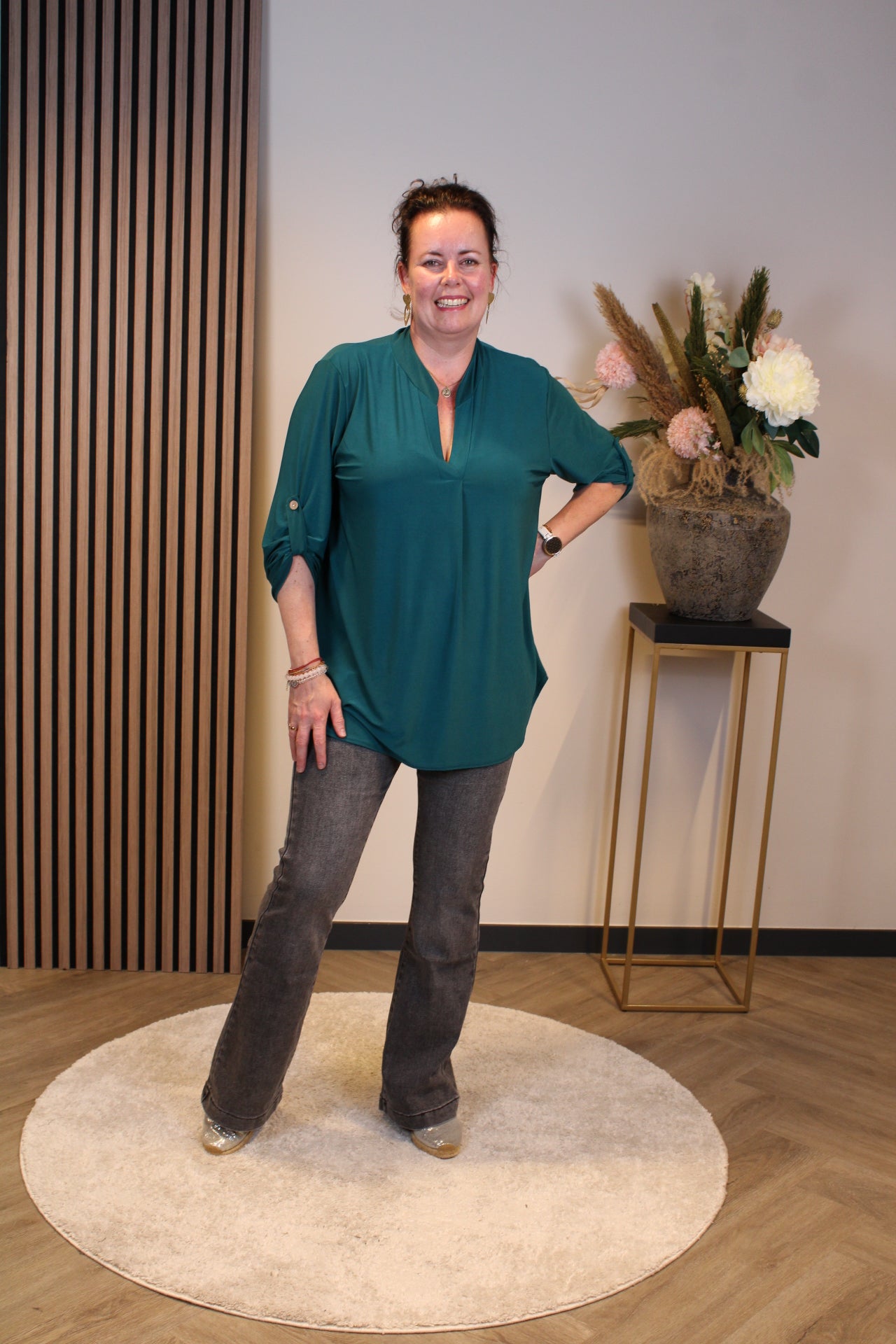 Mara | Blouse fles groen lange mouw 52 t/m 58