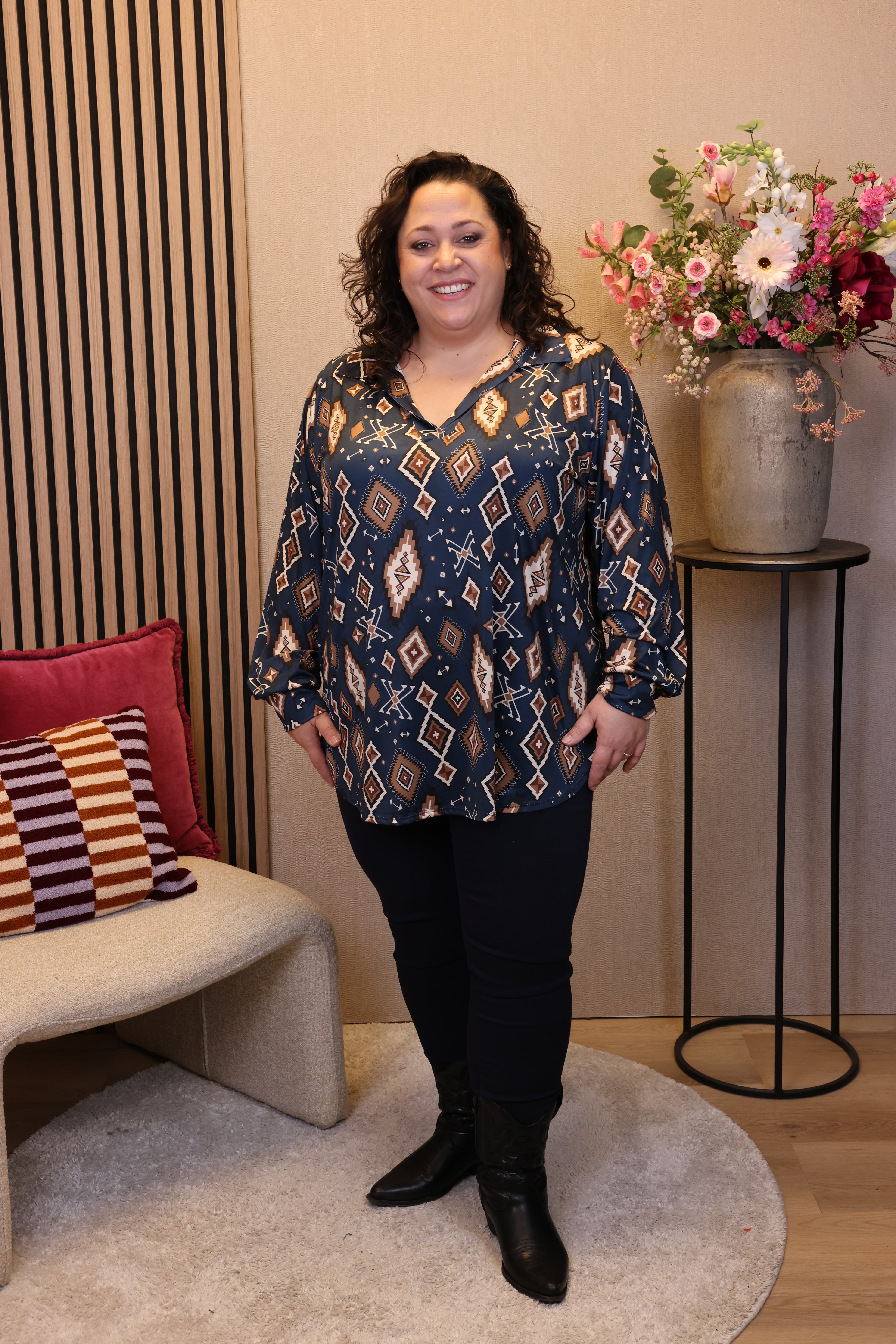 Dora | Bluse schwarz Langarm 52 bis 58