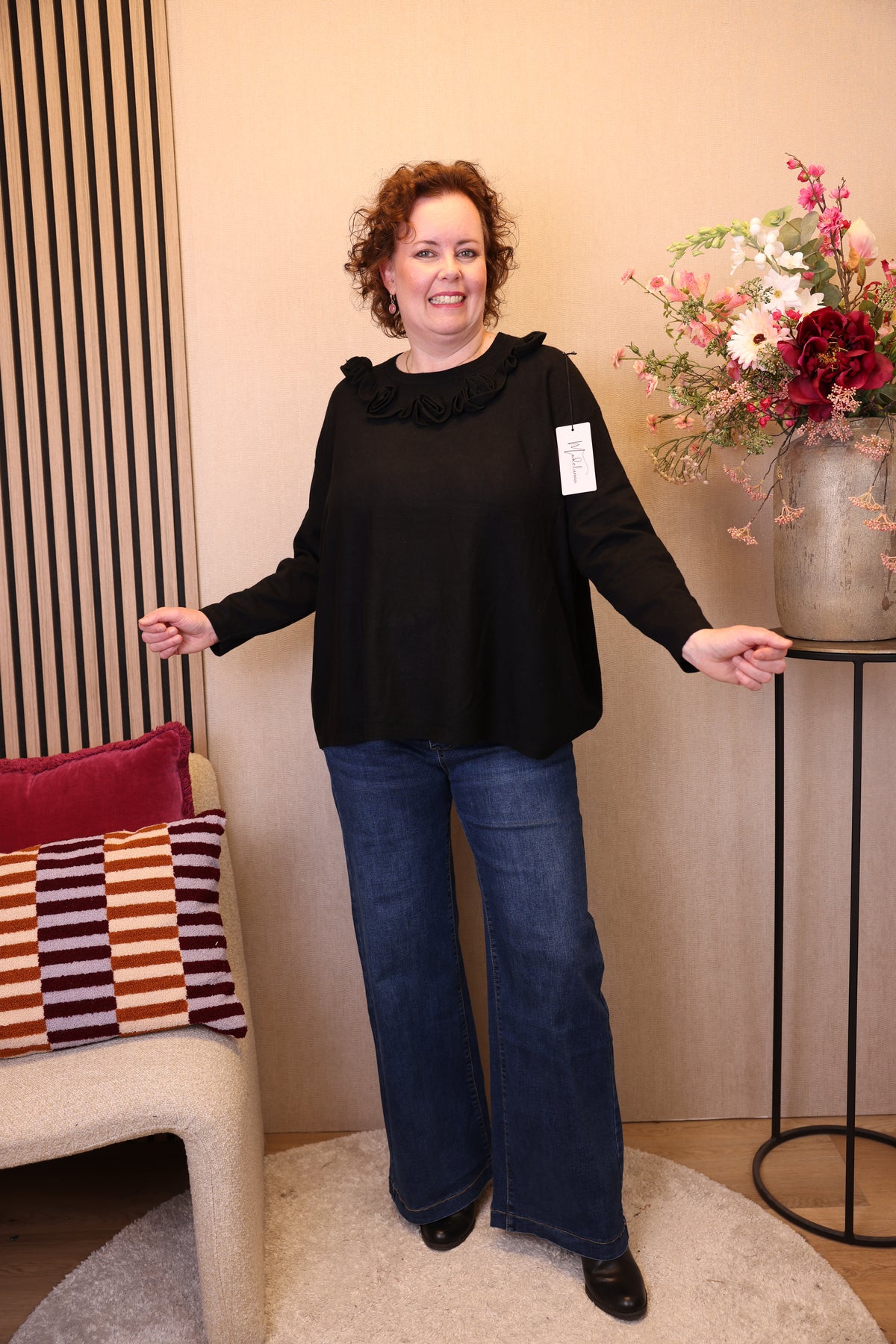 Dora | Bluse schwarz Langarm 52 bis 58