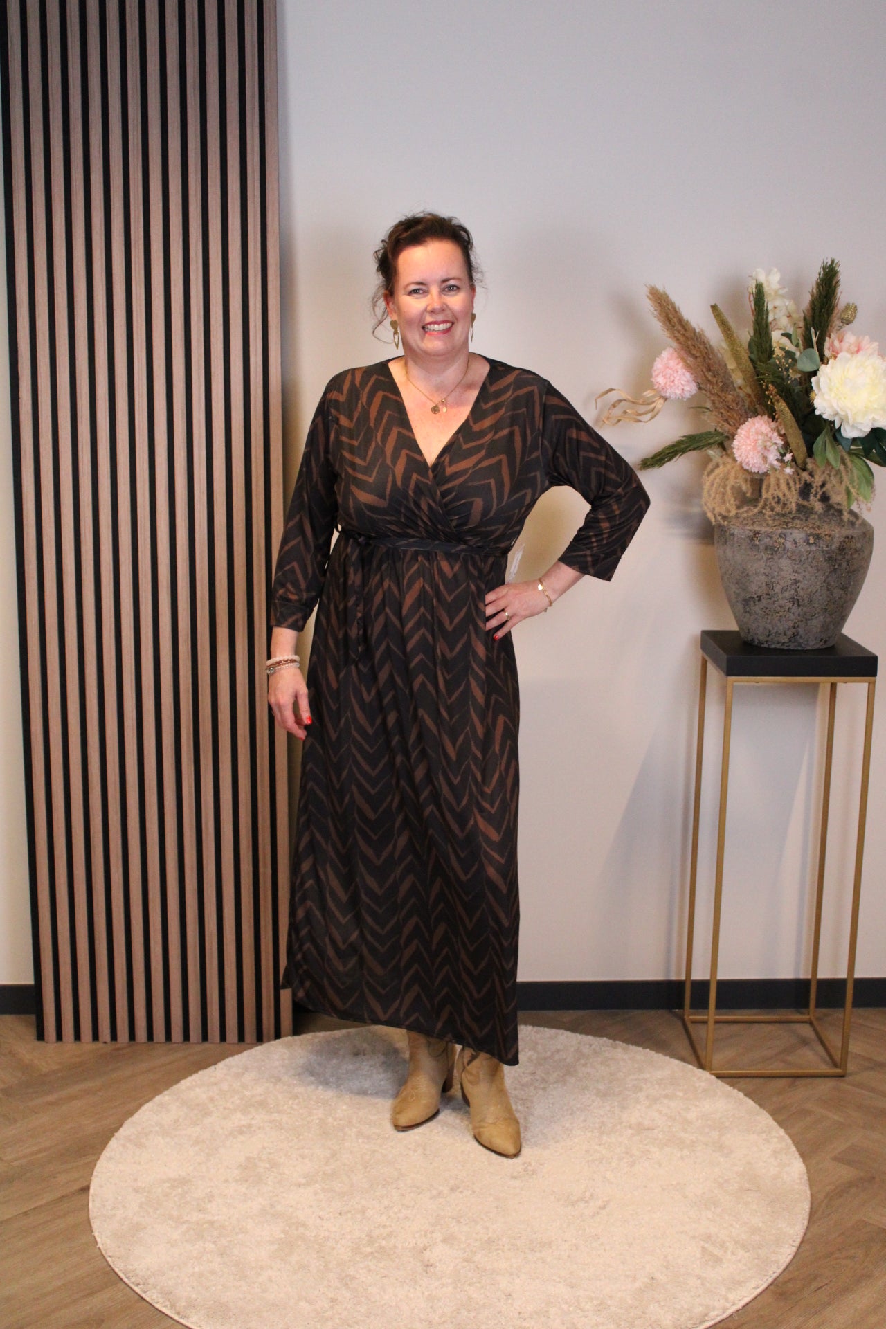 Minke | Schwarz/braunes Langarmkleid 38 bis 44