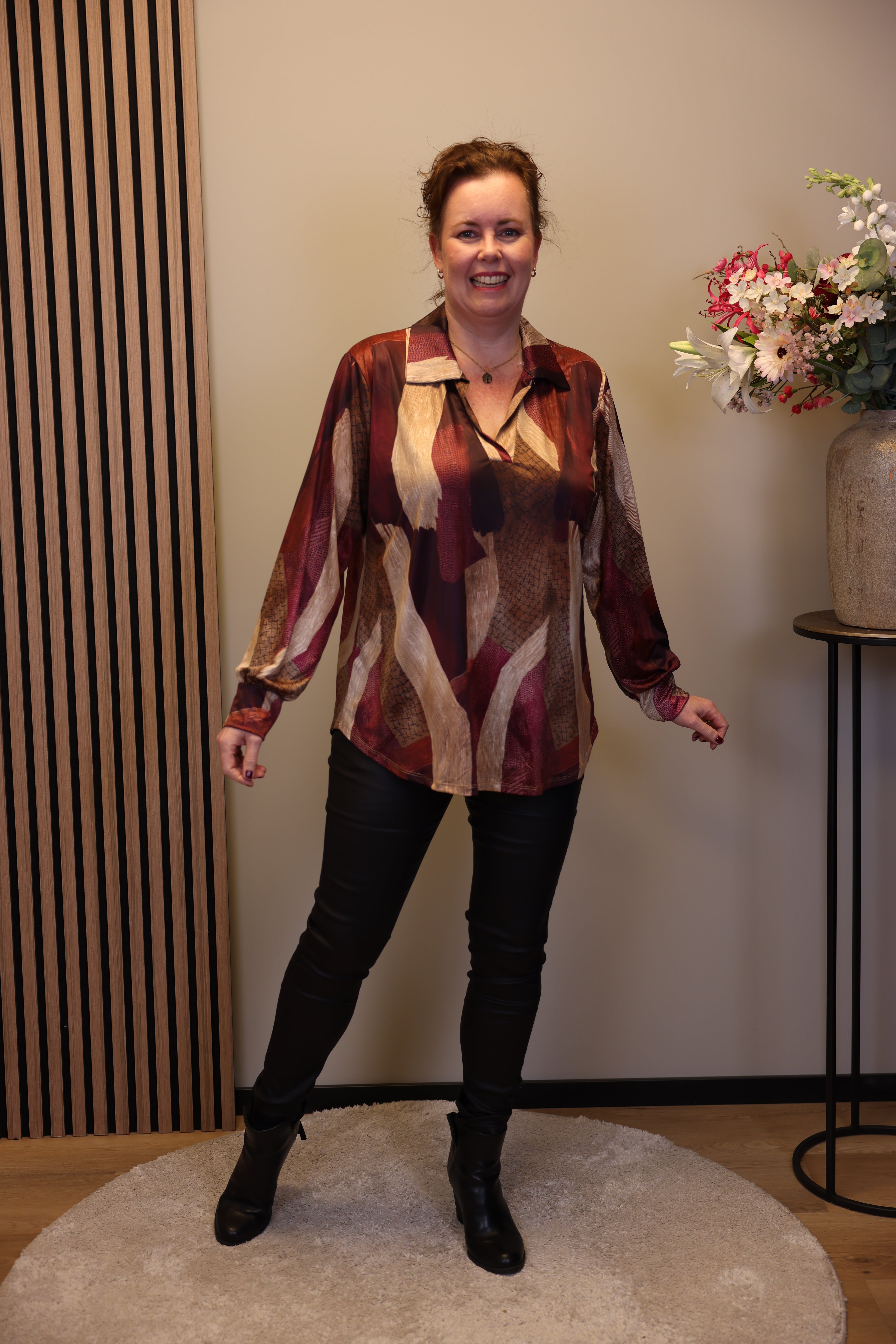 Lana | Blaue Bluse mit Kragen 38 bis 48