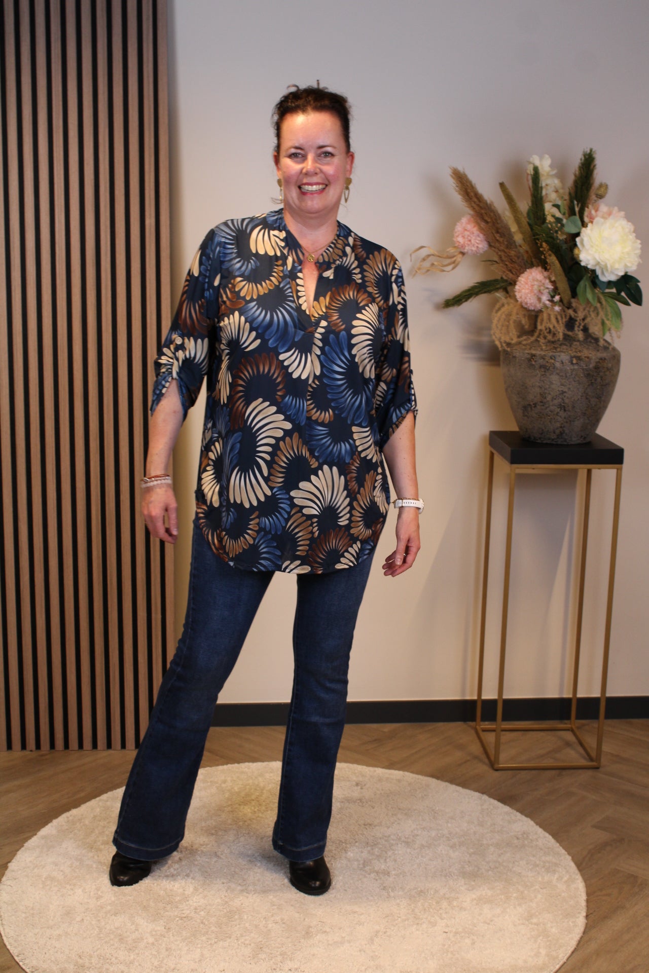 Margriet | Blouse blauw lange mouw 52 t/m 58