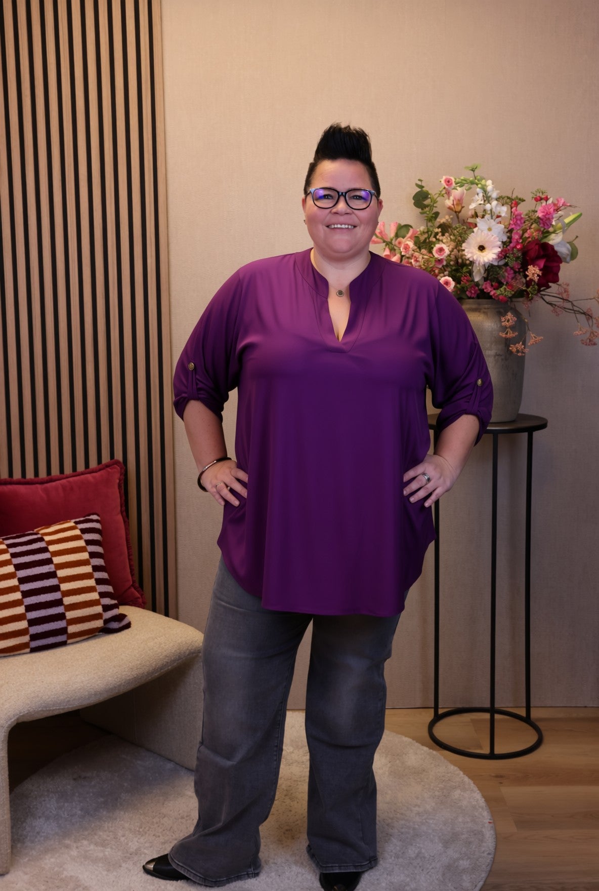 Dora | Bluse schwarz Langarm 52 bis 58