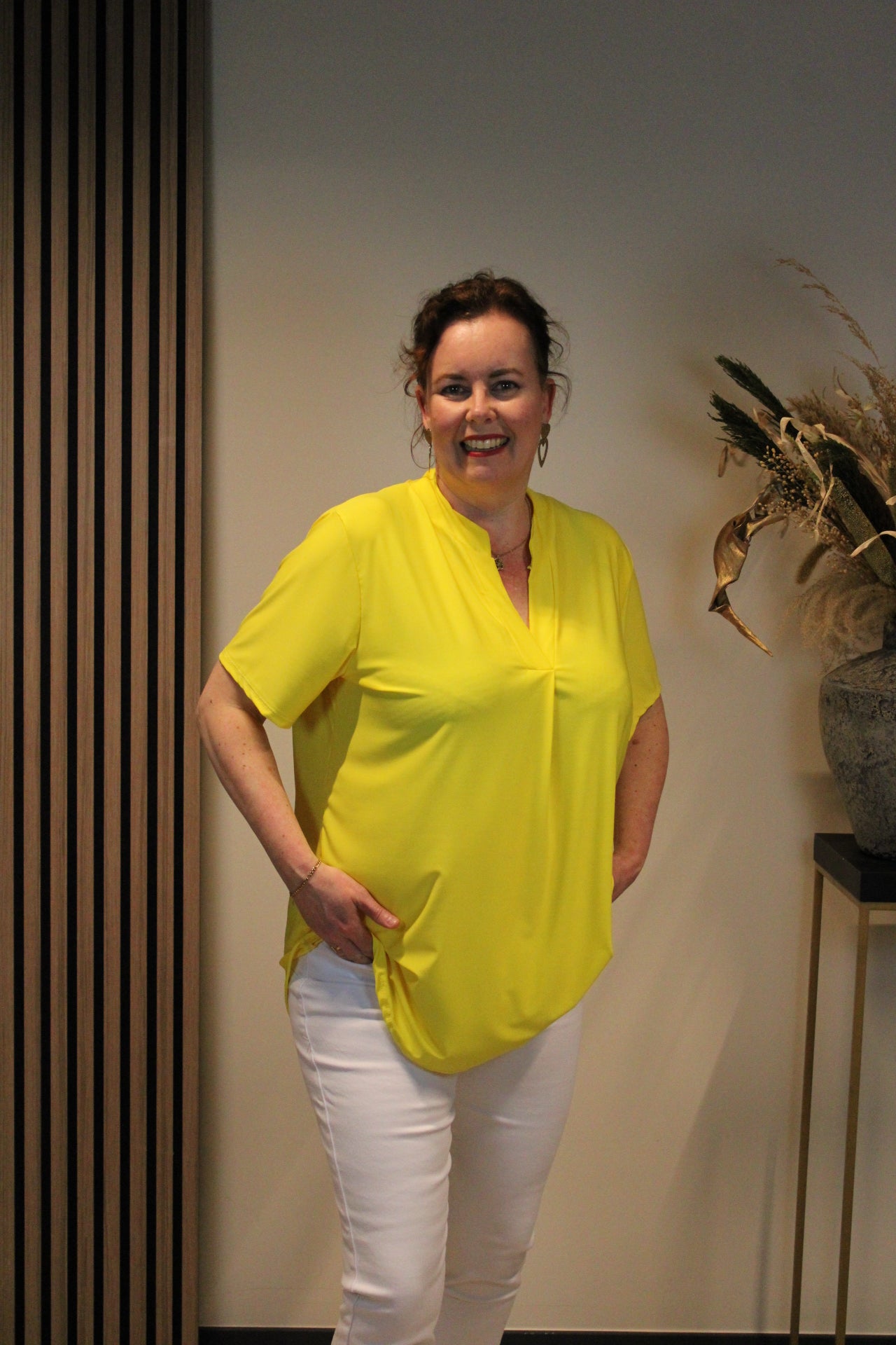 Juna | Gelbe Bluse mit kurzen Ärmeln, Größe 38 bis 48