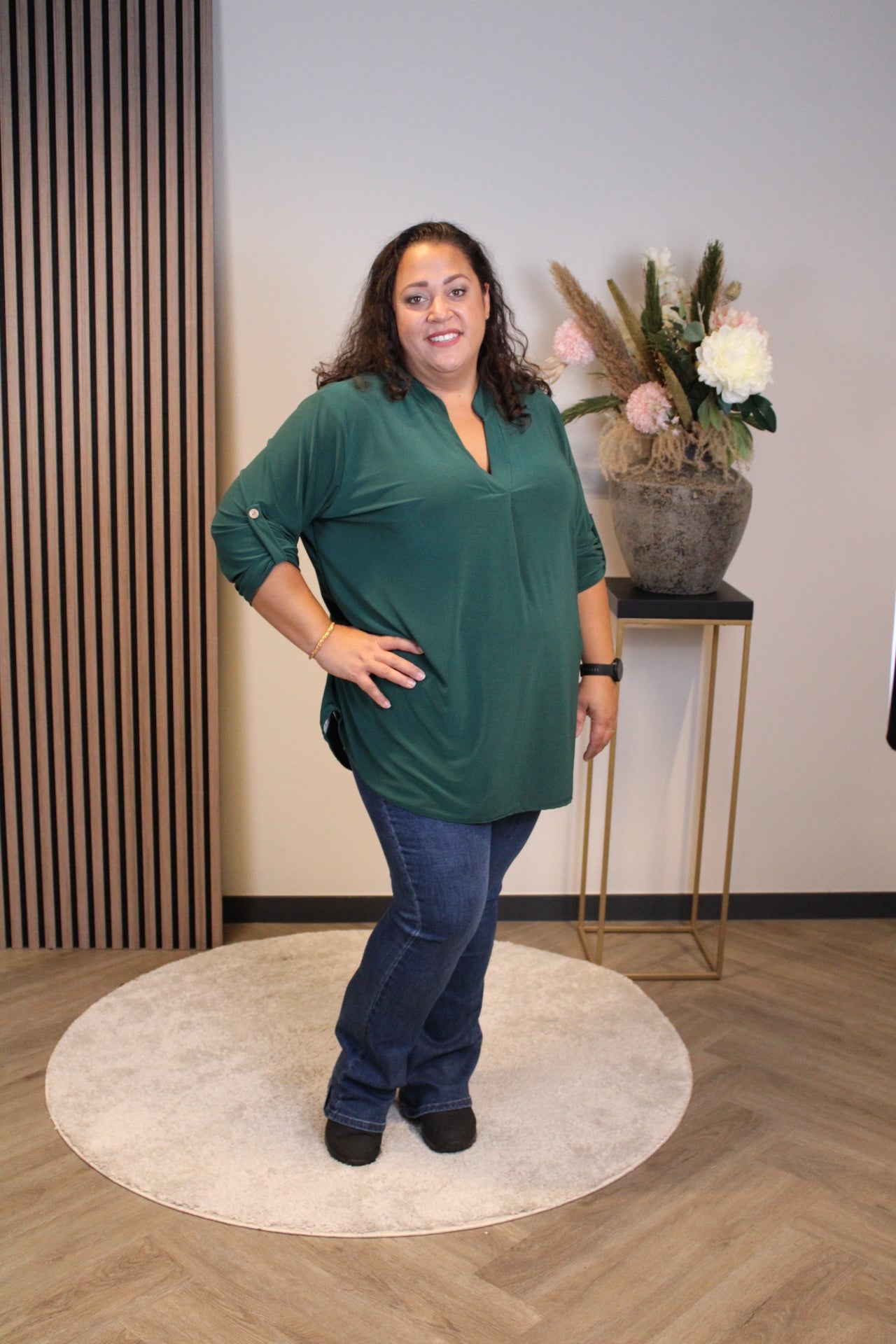 Mara | Bluse flaschengrün Langarm 48 bis 52