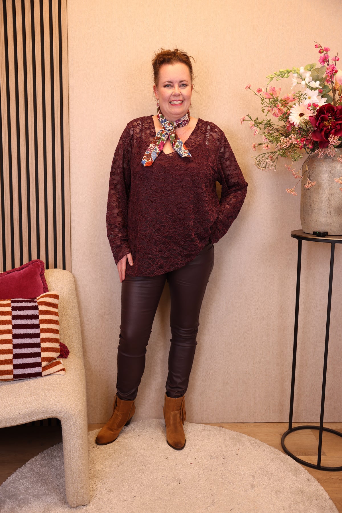 Nadine | Kanten top bordeaux 40 - 52