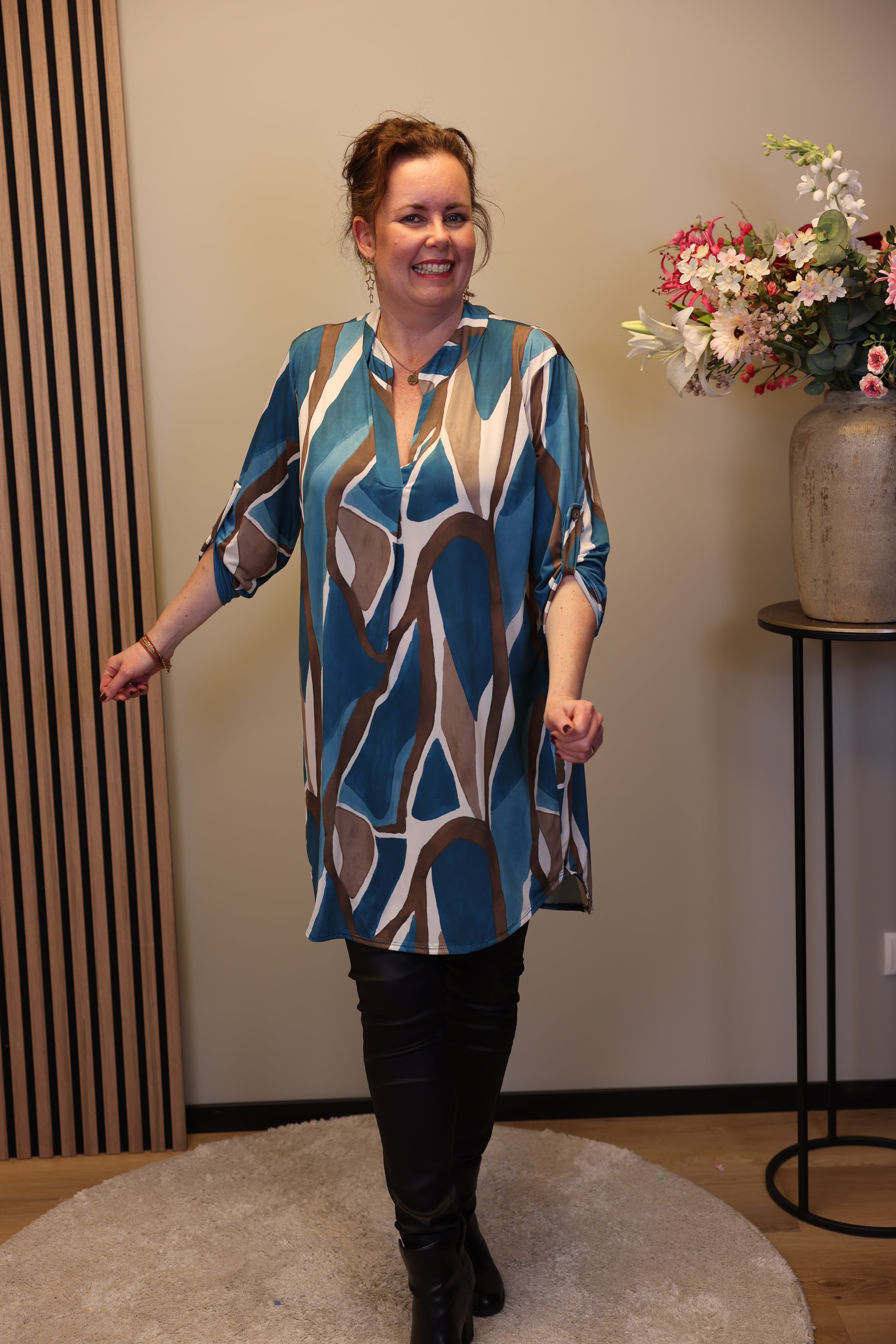 Lana | Blaue Bluse mit Kragen 38 bis 48