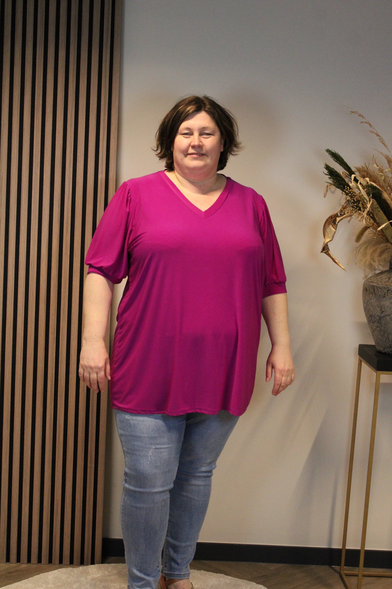 Fay | Bluse dunkelrosa kurze Ärmel 52 bis 58