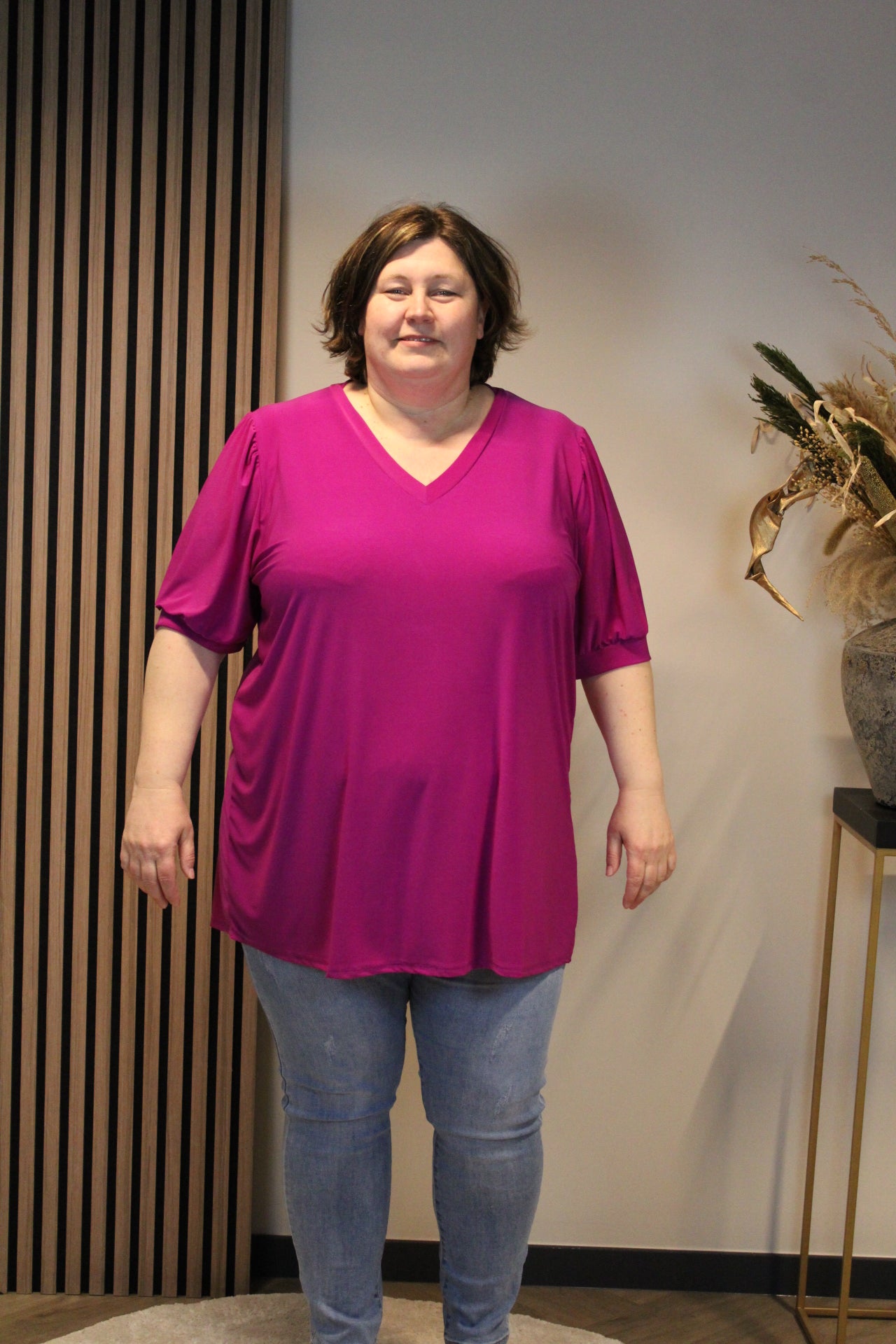 Fay | Bluse dunkelrosa kurze Ärmel 52 bis 58