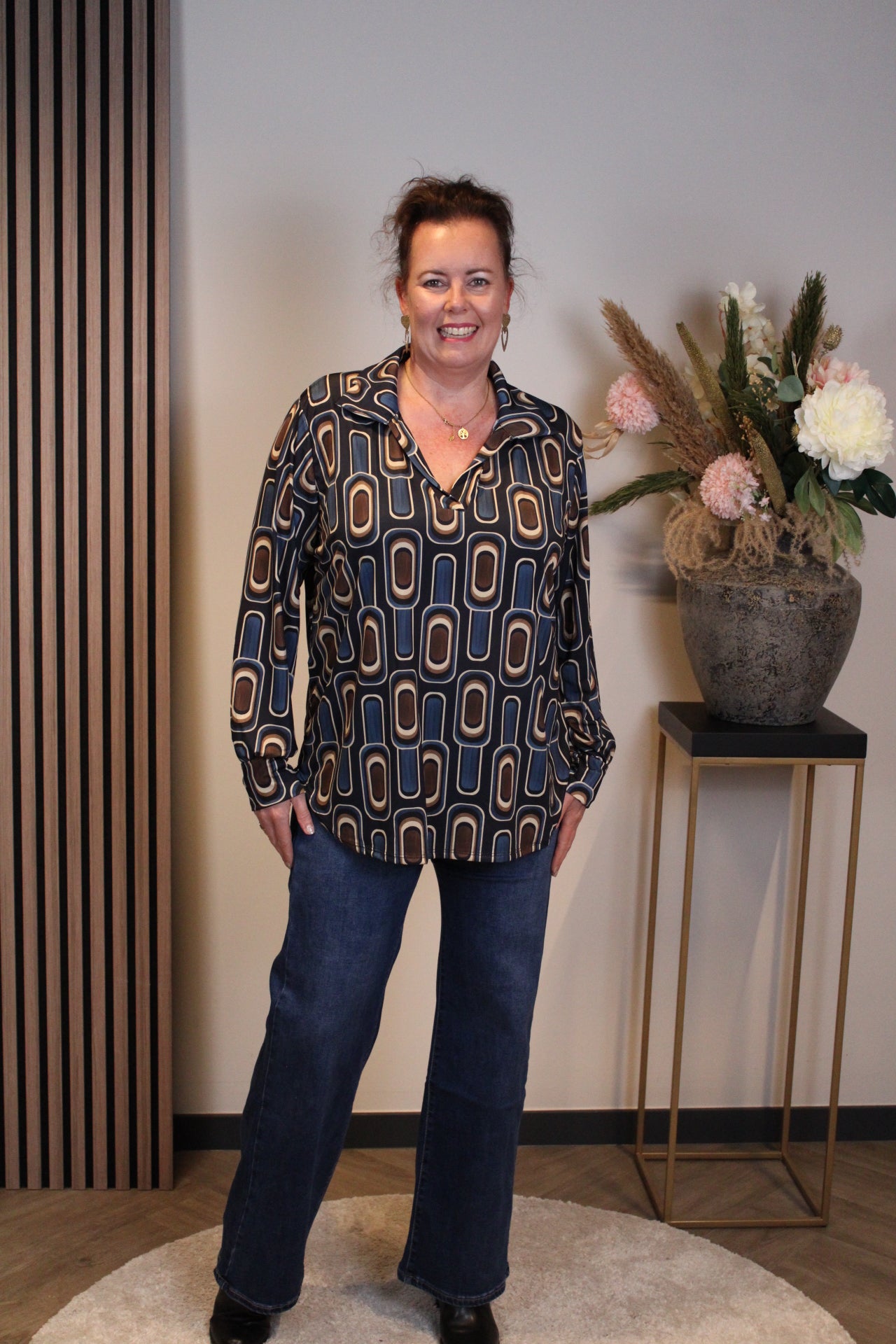 Lana | Blaue Bluse mit Kragen 38 bis 48