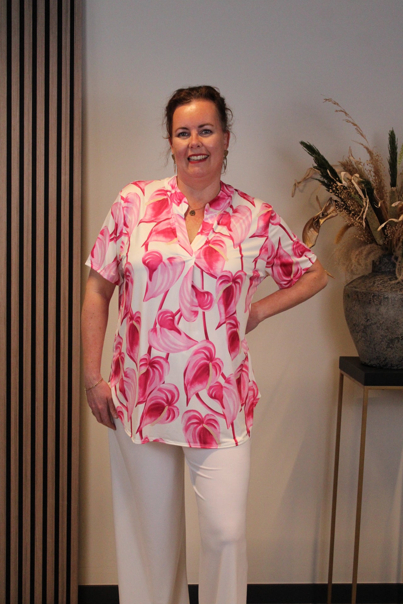 Floortje | Blouse roze korte mouw 38 t/m 48
