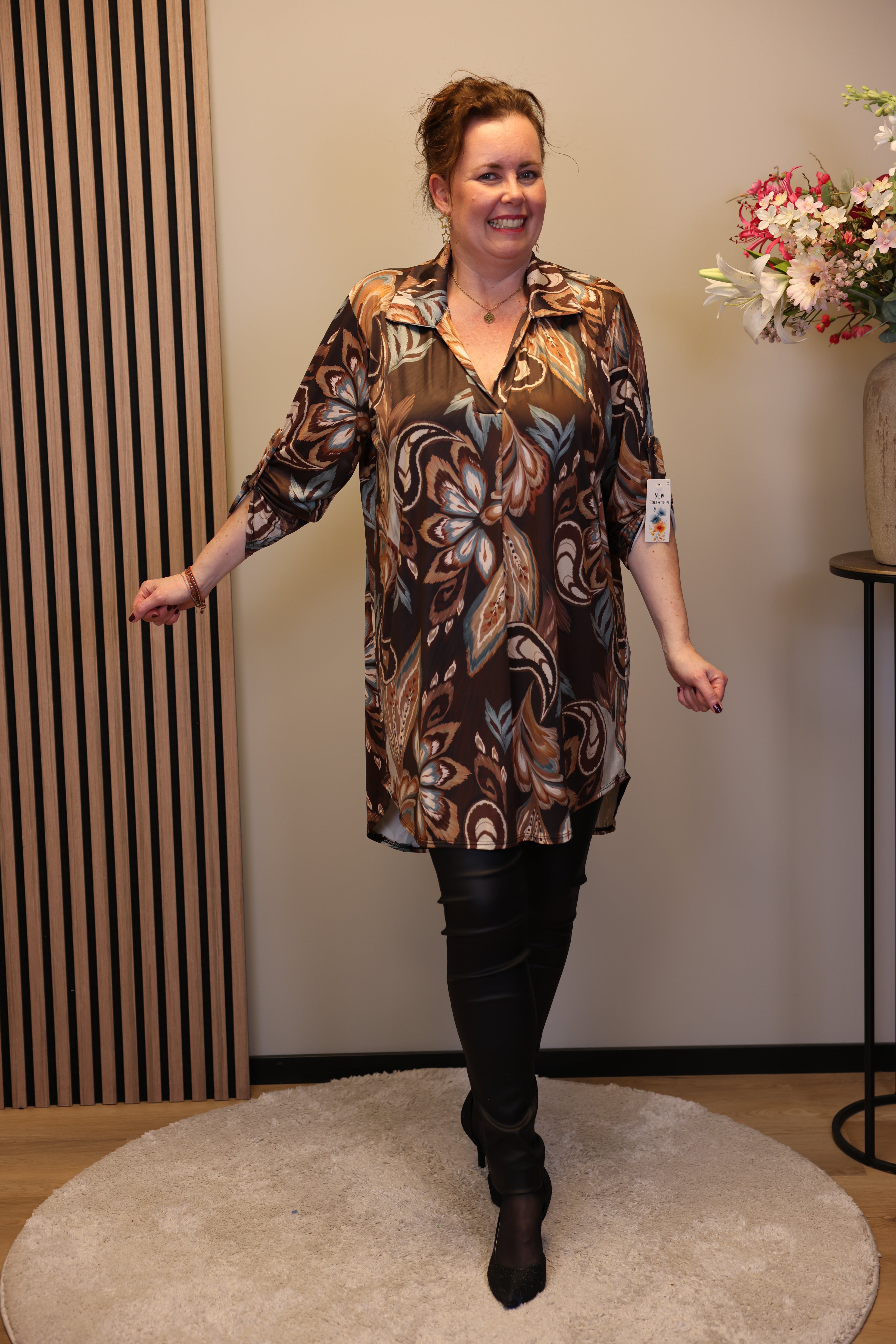 Lana | Blaue Bluse mit Kragen 38 bis 48