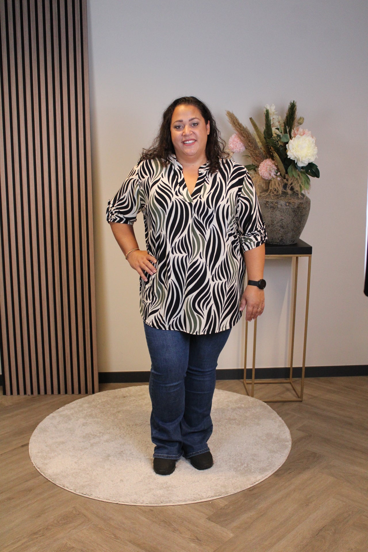 Jolisa | Bluse weiß/grün Langarm 48 bis 52