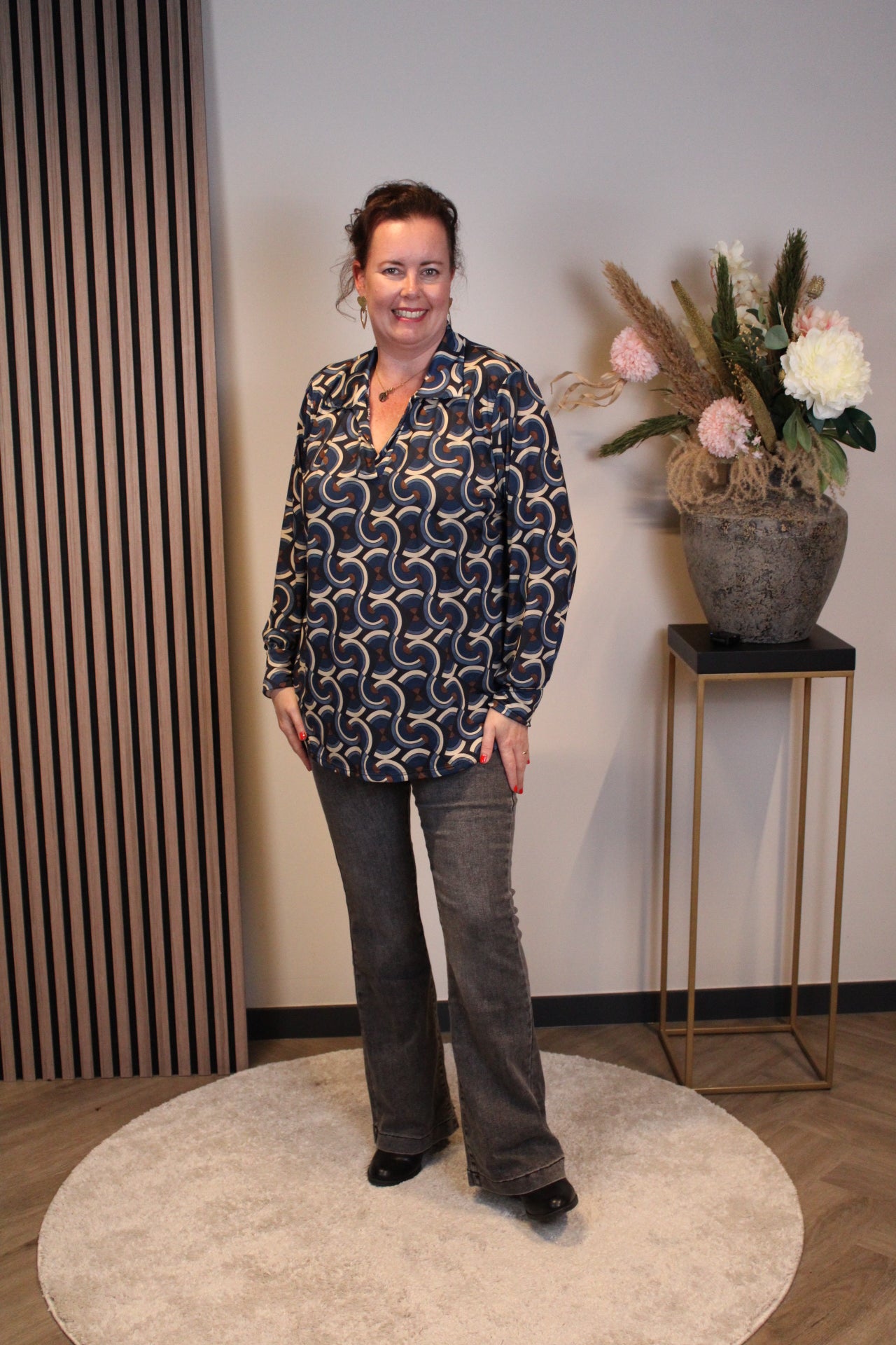 Ivette | Blaue Bluse mit Kragen 38 bis 48