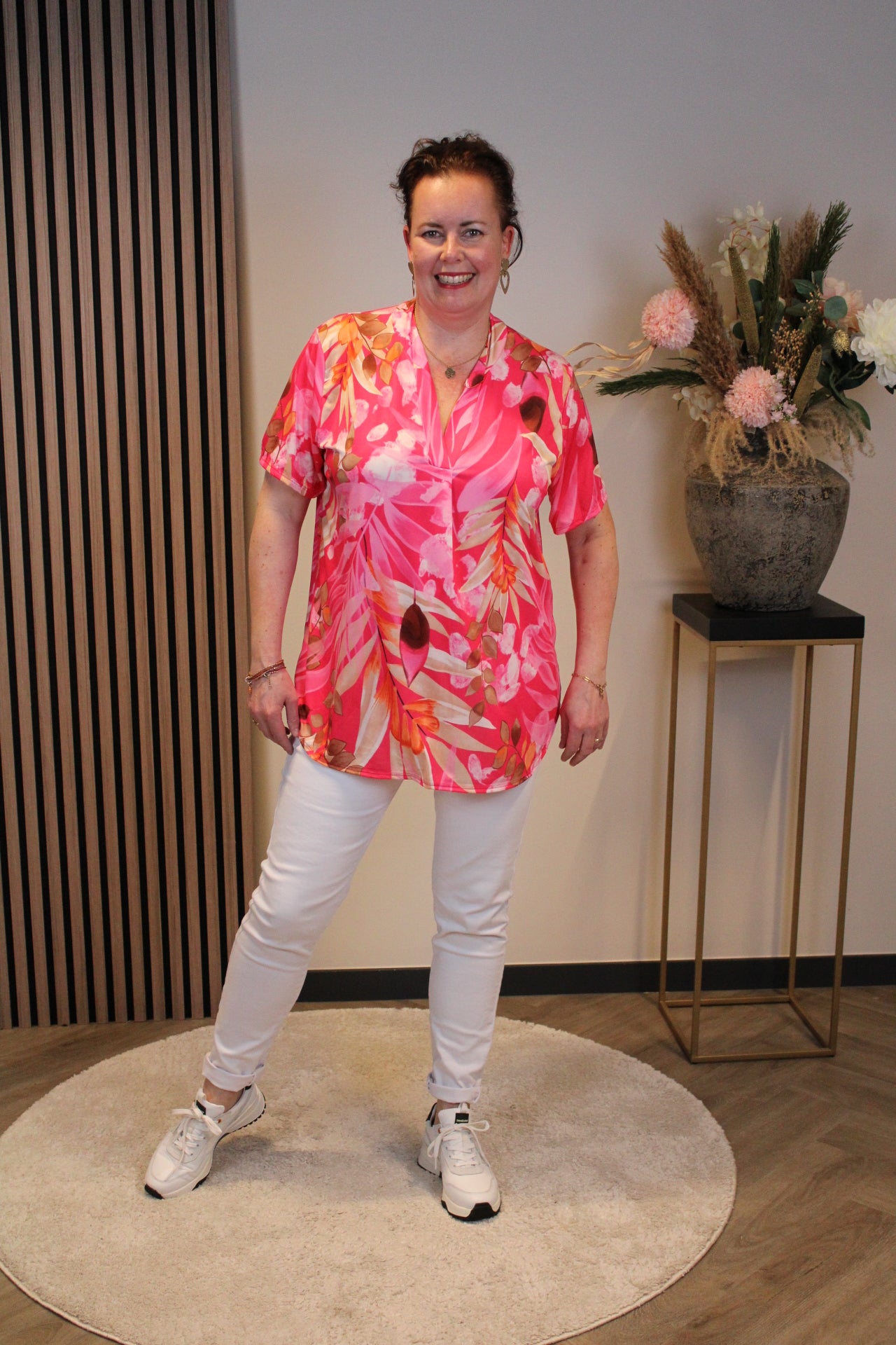 Yomi | Blouse roze korte mouw 52 t/m 58