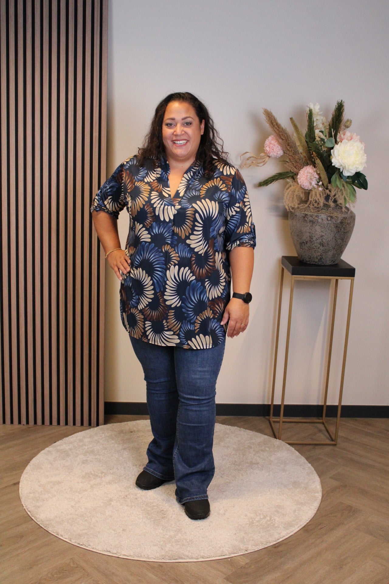 Margriet | Bluse blau lange Ärmel 48 bis 52