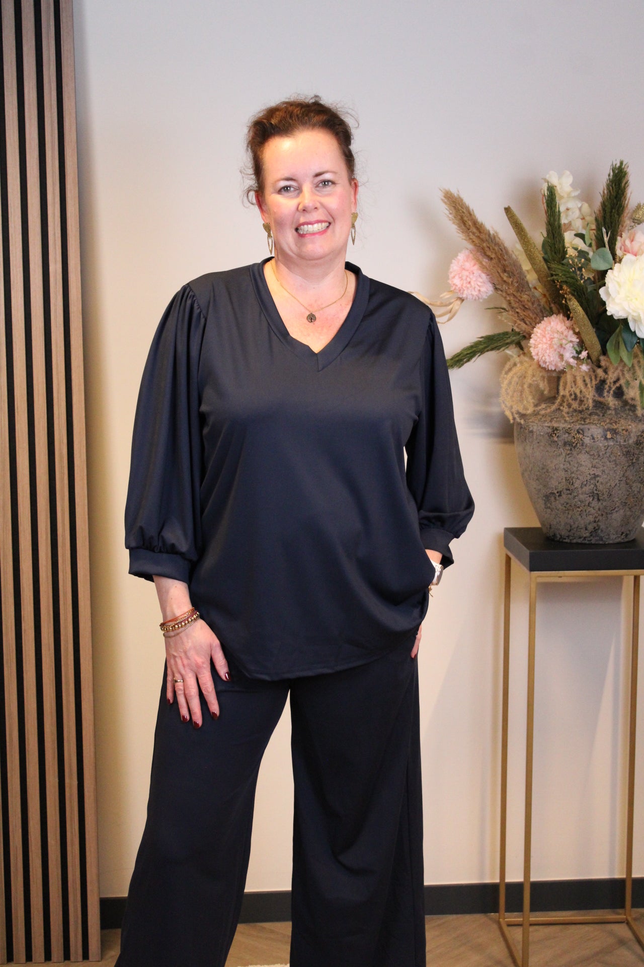 Dora | Bluse schwarz Langarm 52 bis 58