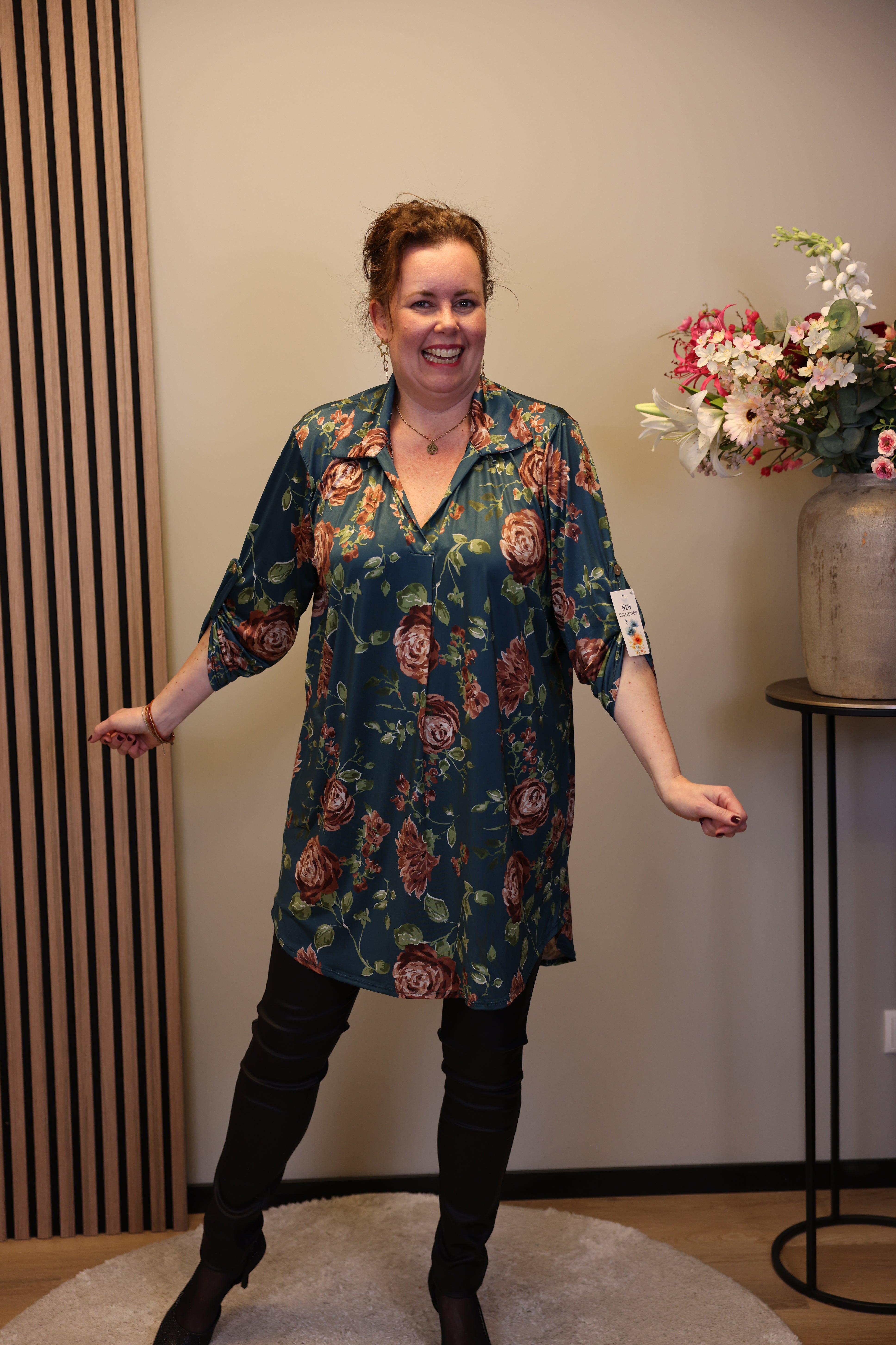 Lana | Blaue Bluse mit Kragen 38 bis 48