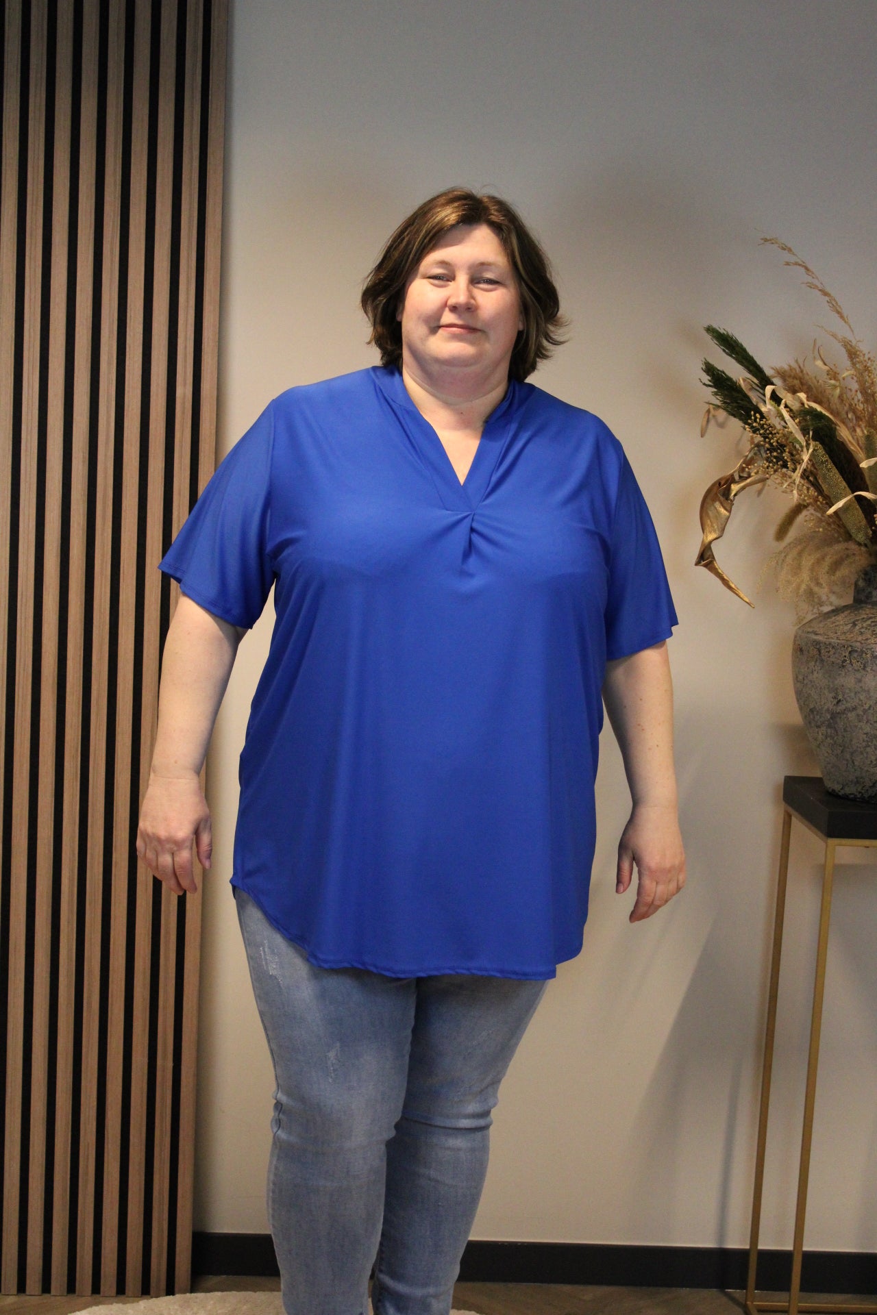 Juna | Bluse kobalt Kurzarm 52 bis 58