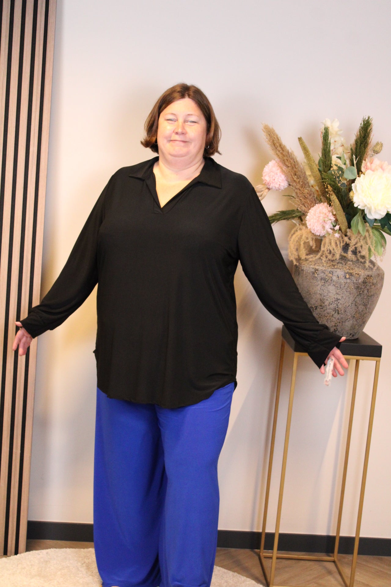 Dora | Bluse schwarz Langarm 52 bis 58