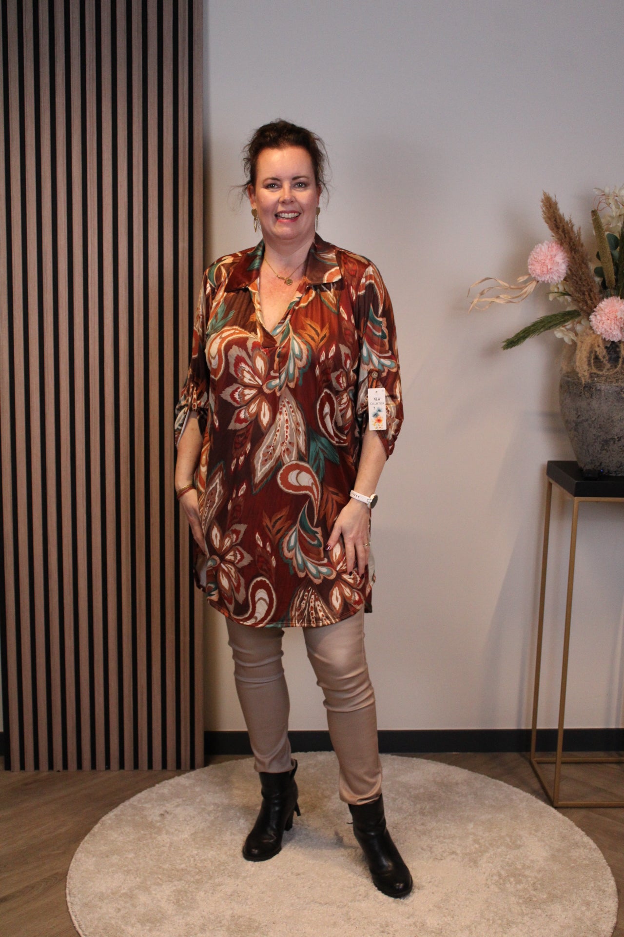 Lana | Blaue Bluse mit Kragen 38 bis 48