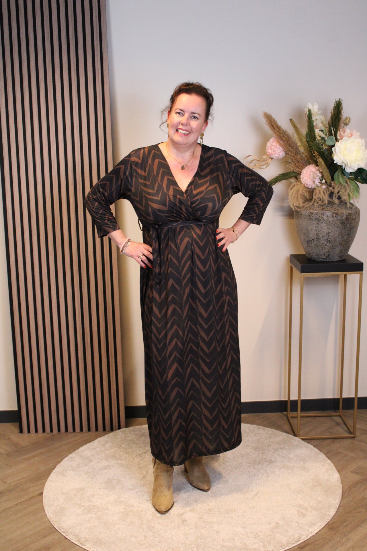 Minke | Schwarz/braunes Langarmkleid 38 bis 44