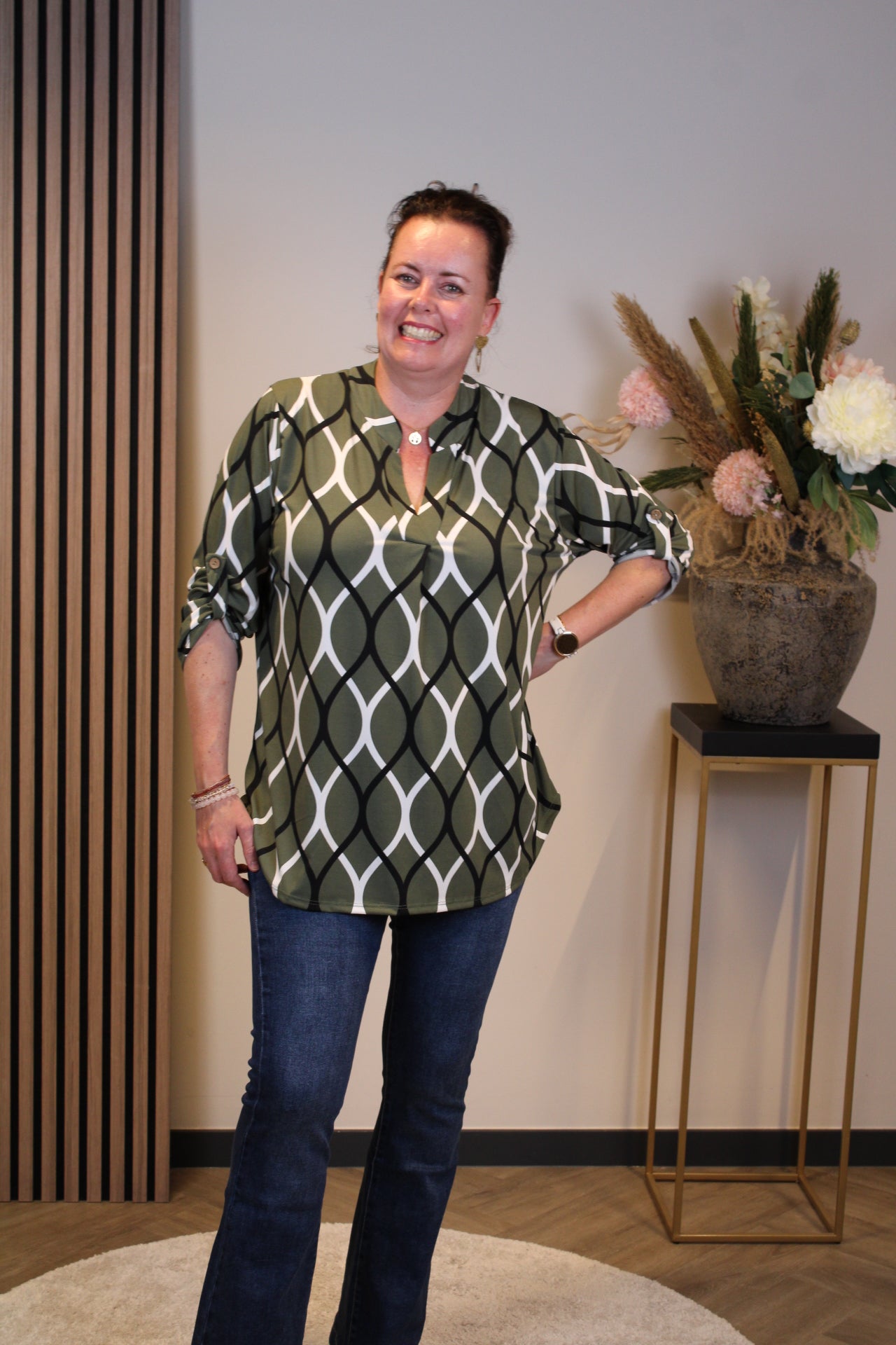 Hannah | Blouse groen lange mouw 52 t/m 58