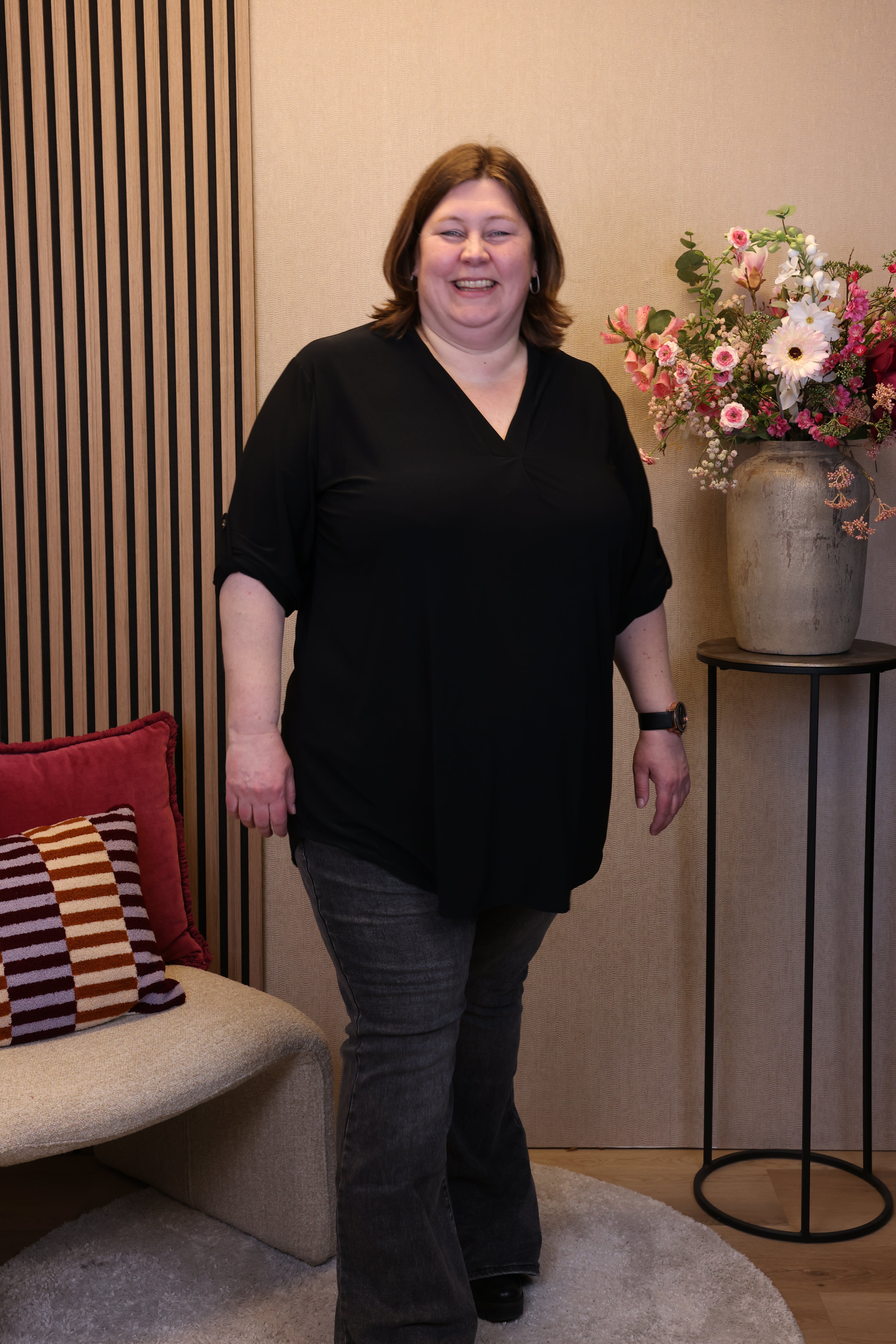 Dora | Bluse schwarz Langarm 52 bis 58