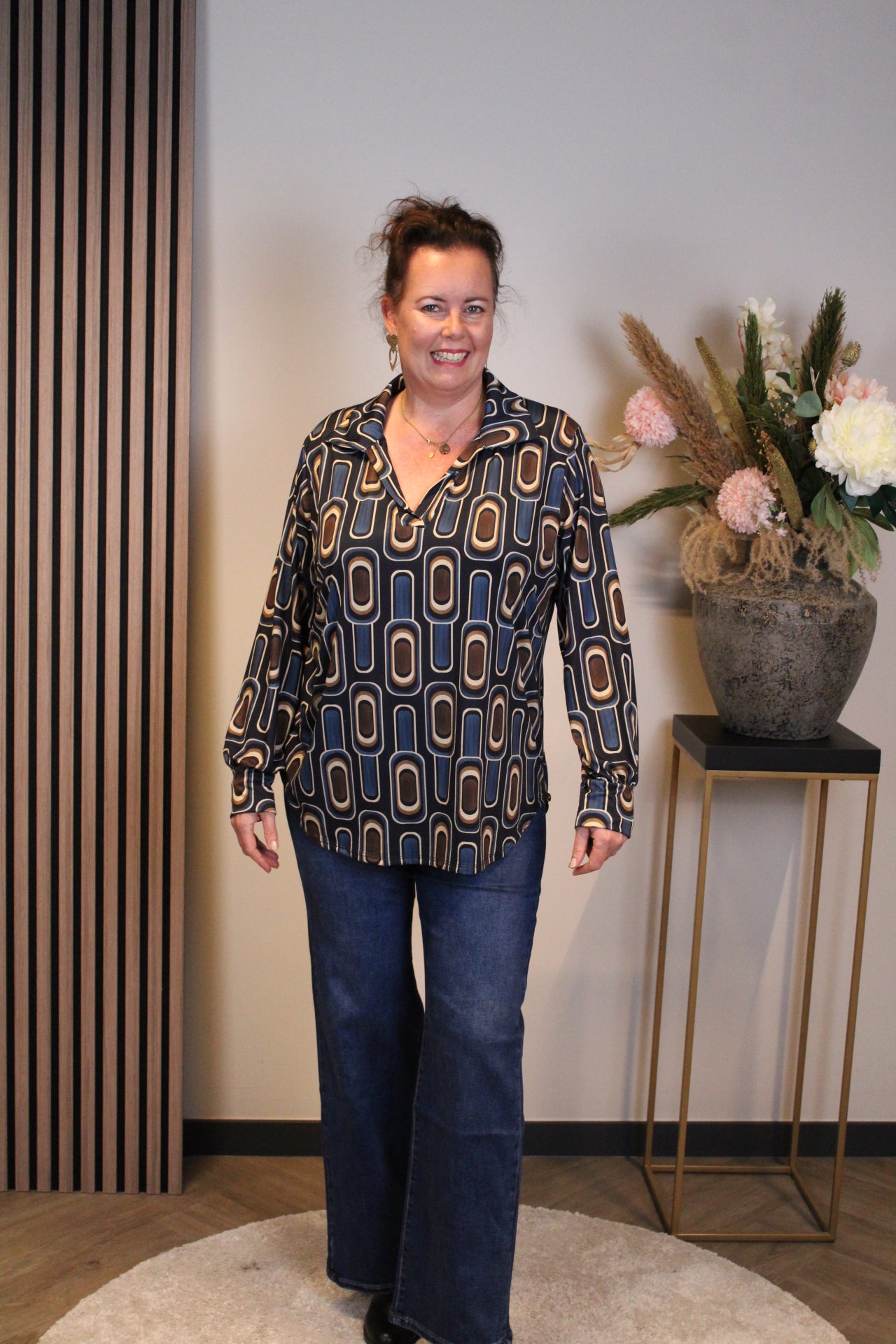 Lana | Blaue Bluse mit Kragen 38 bis 48