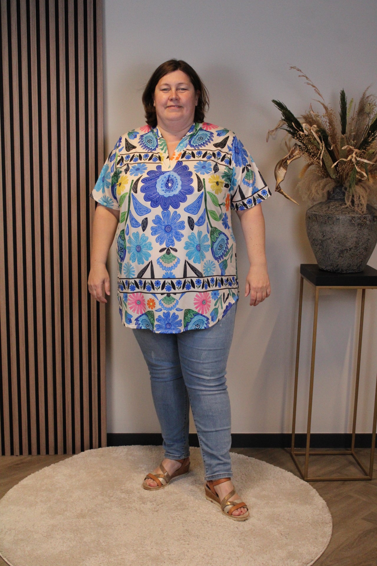 Amelie | Bluse blau Kurzarm 52 bis 58