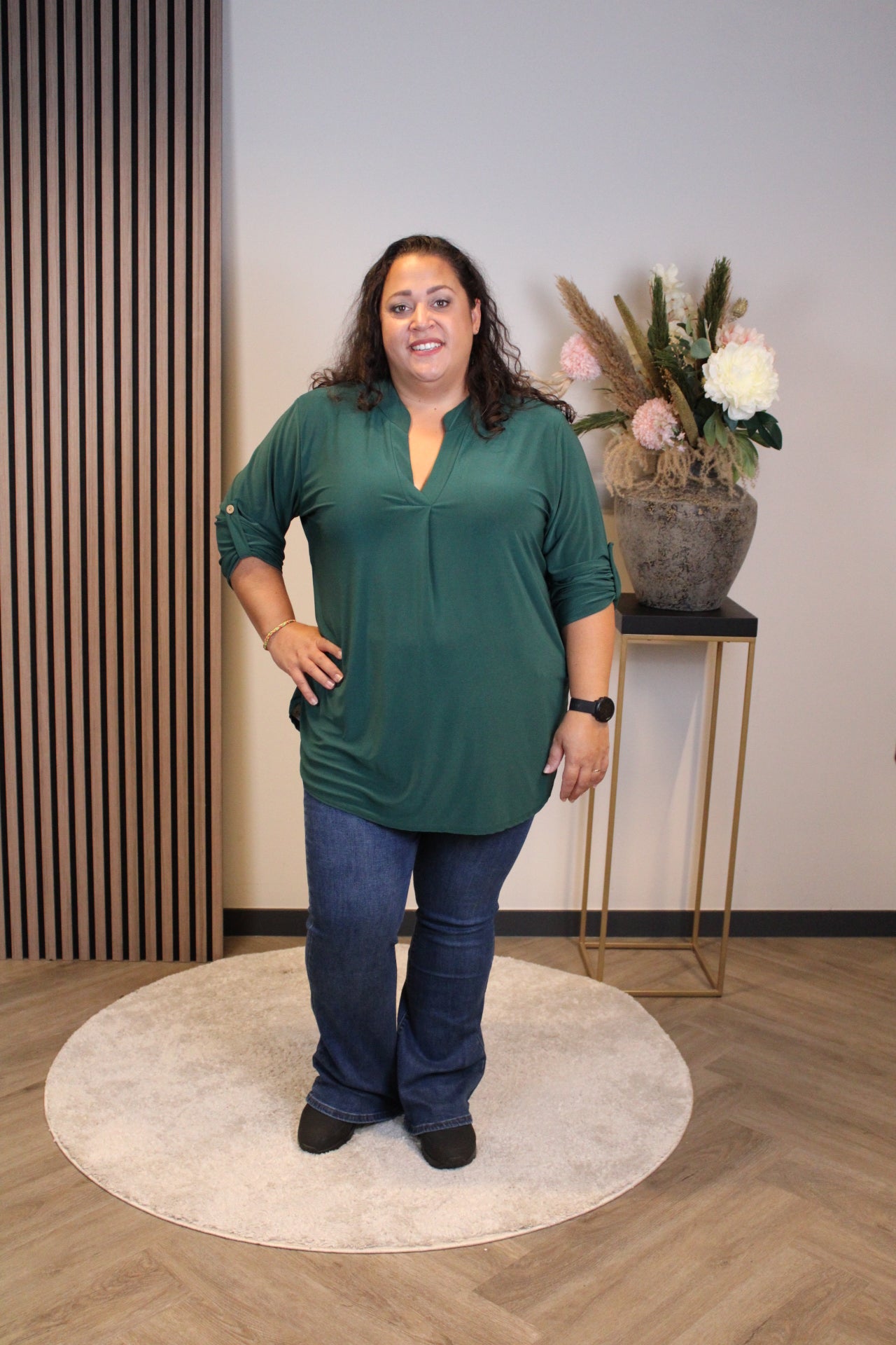 Mara | Bluse flaschengrün Langarm 48 bis 52