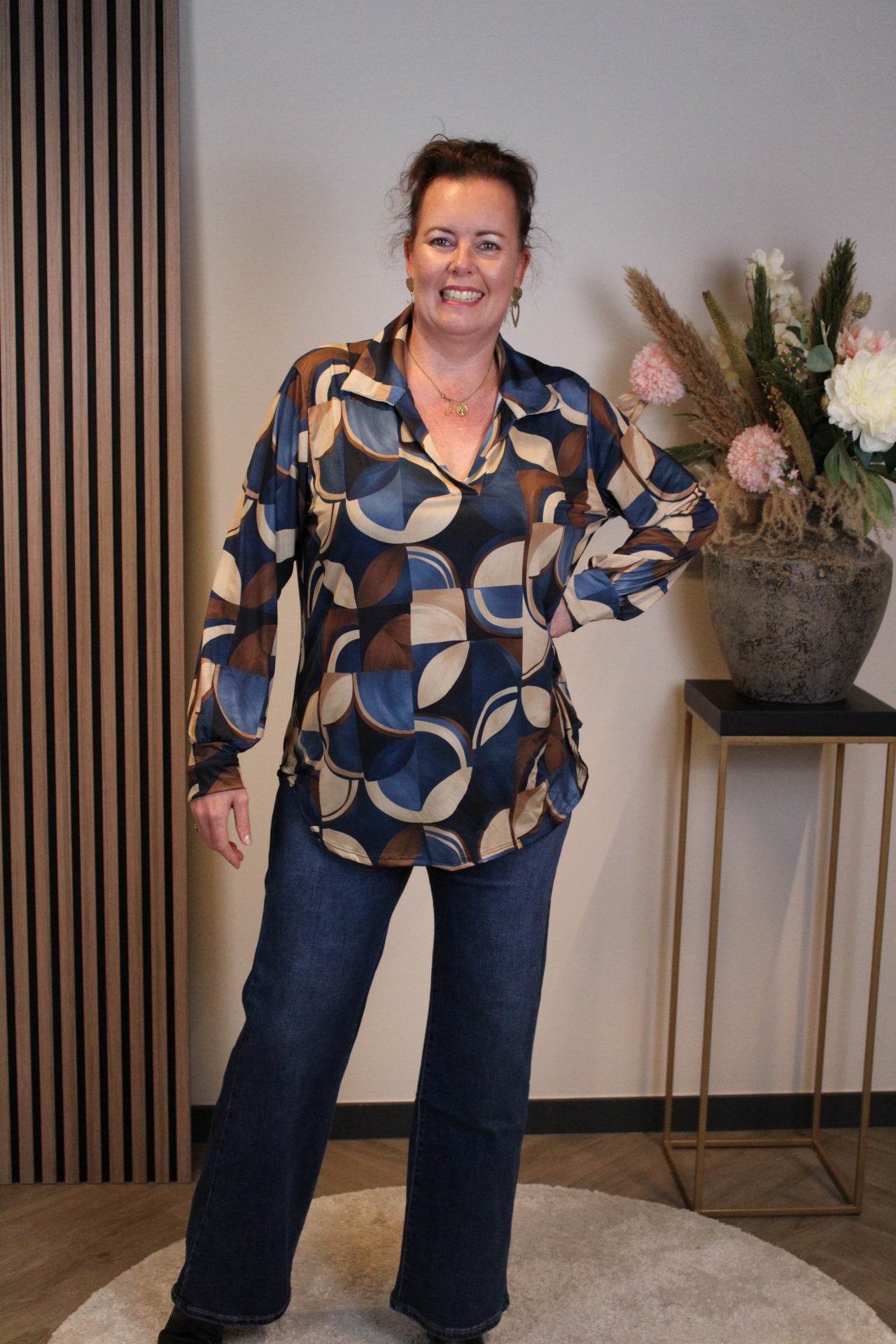 Lana | Blaue Bluse mit Kragen 38 bis 48