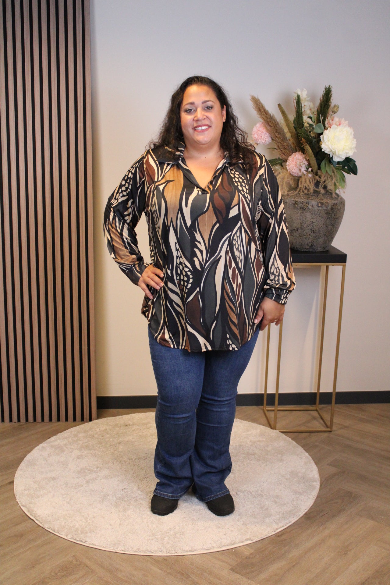 Mona | Bluse mit Kragen, grau, Größen 48 bis 52