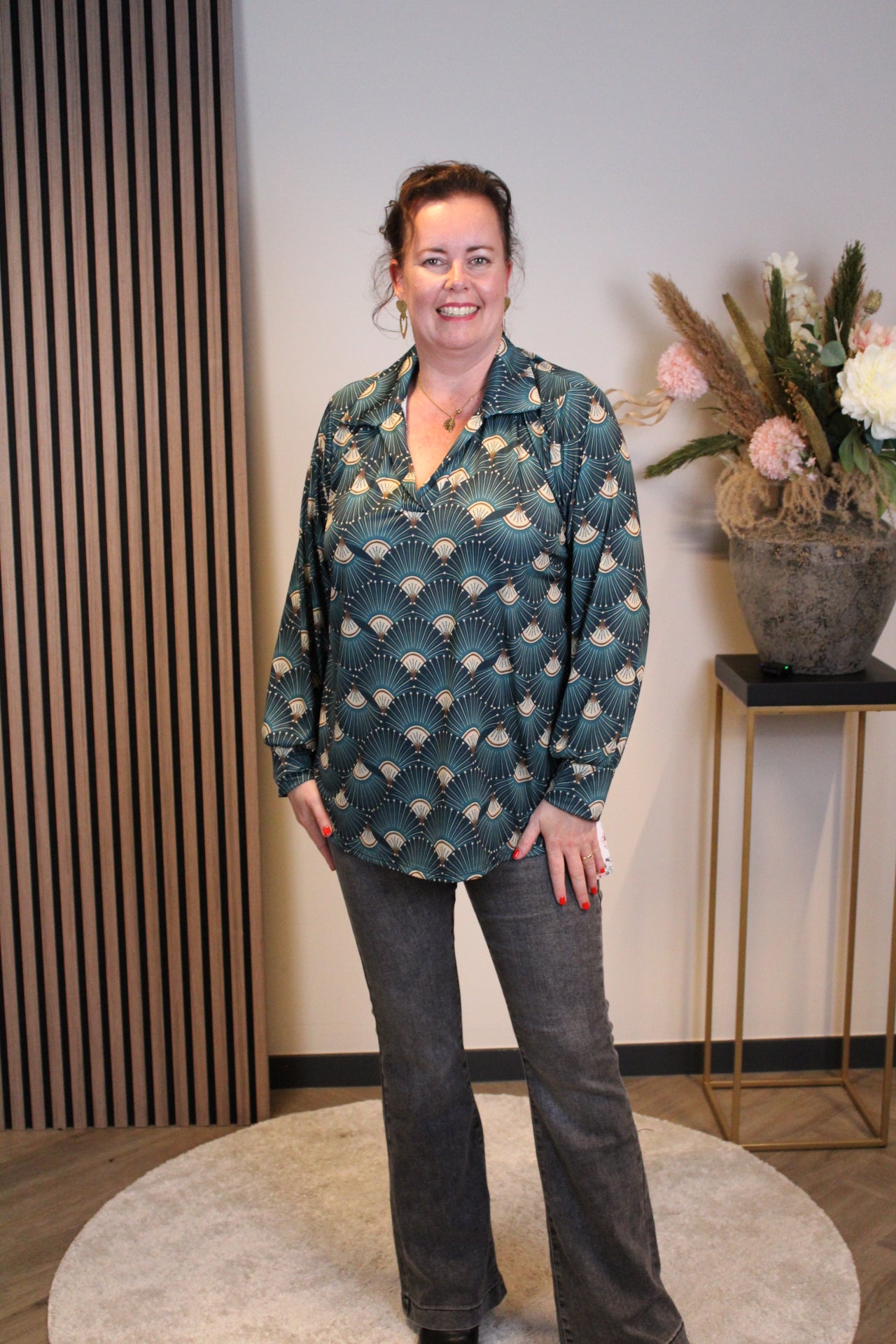 Cora | Aqua Bluse mit Kragen 38 bis 48
