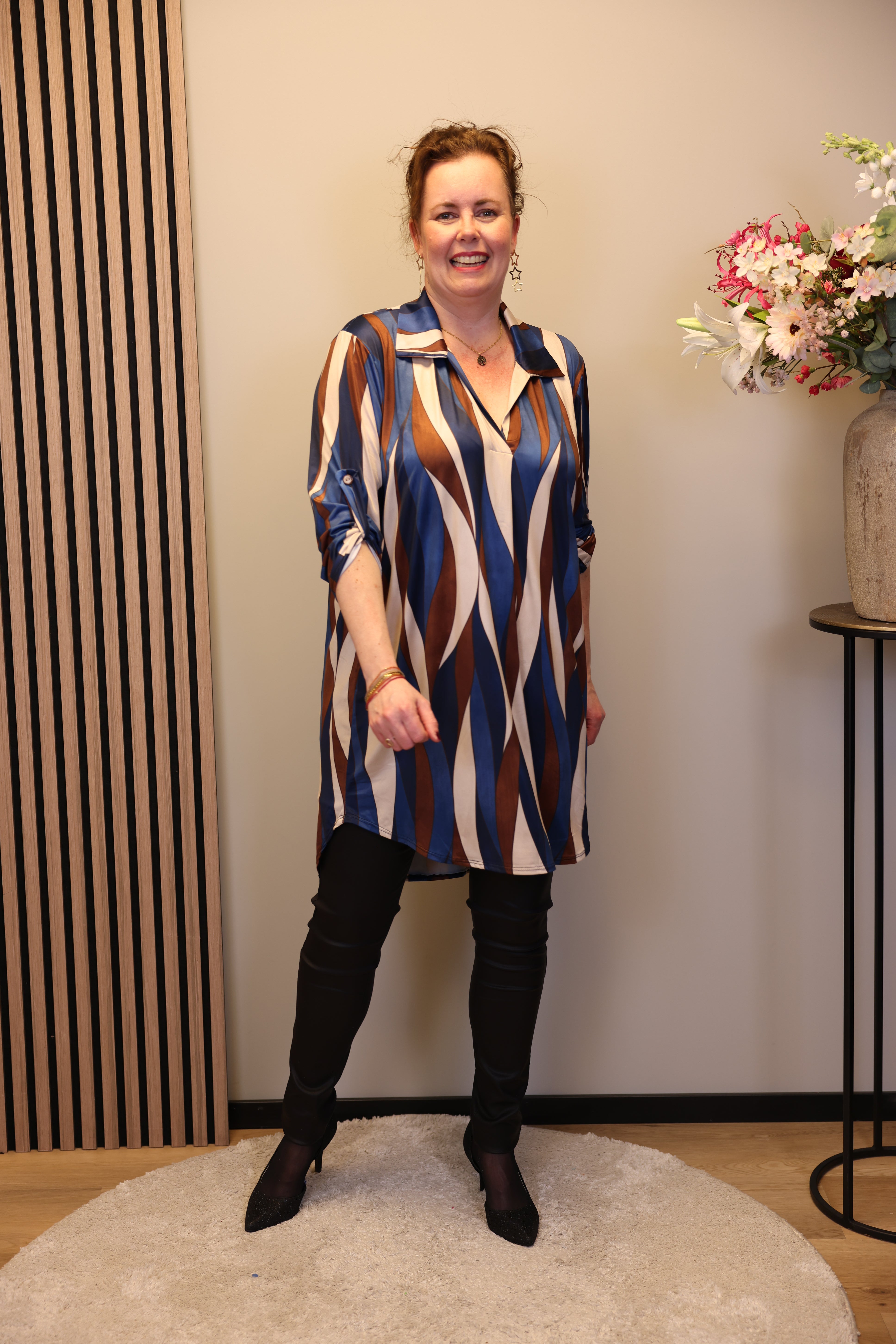 Lana | Blaue Bluse mit Kragen 38 bis 48