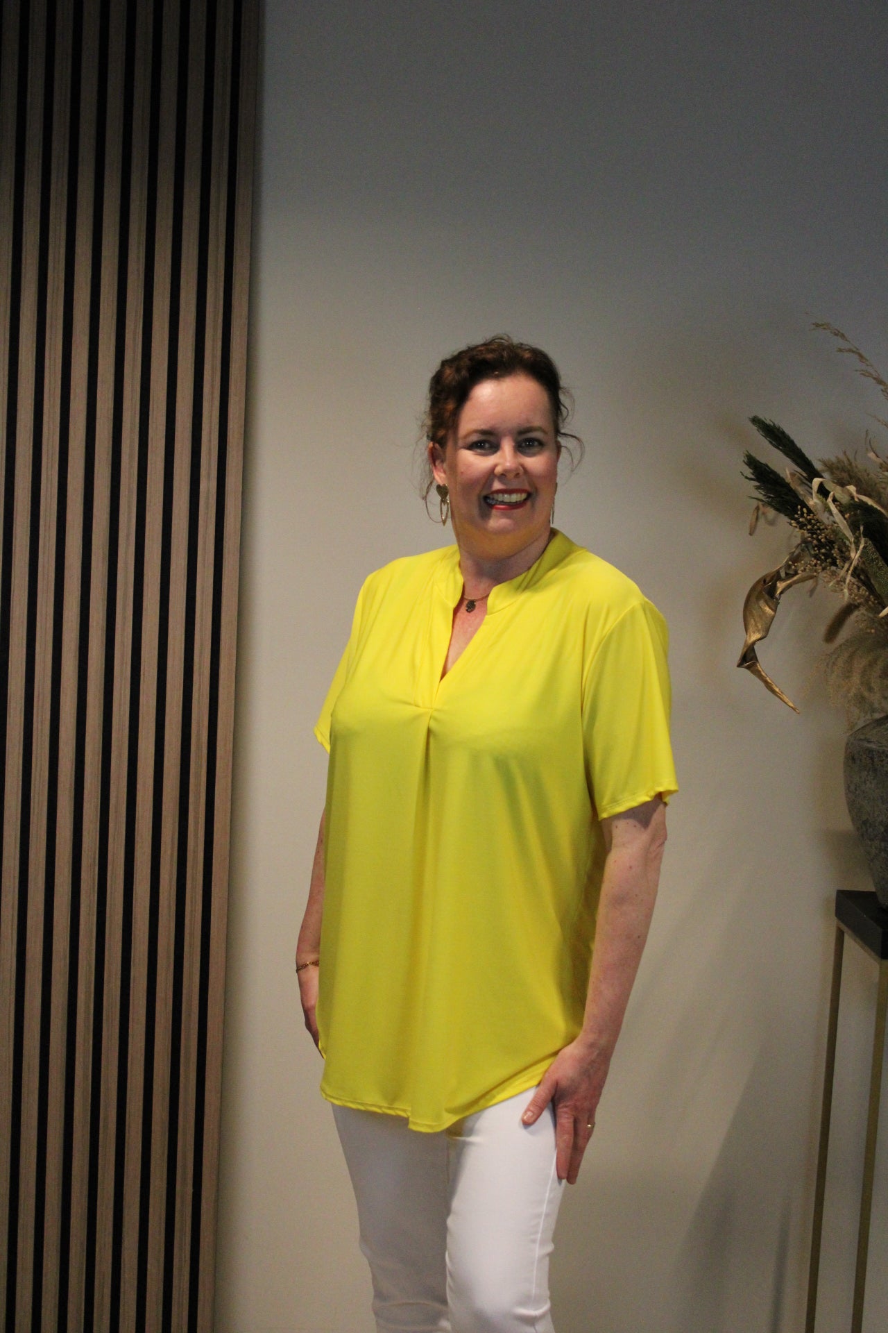 Juna | Gelbe Bluse mit kurzen Ärmeln, Größe 38 bis 48