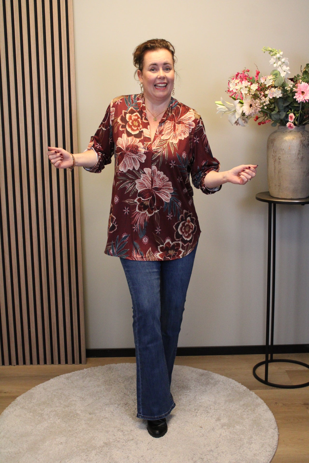 Margriet | Bluse blau lange Ärmel 48 bis 52