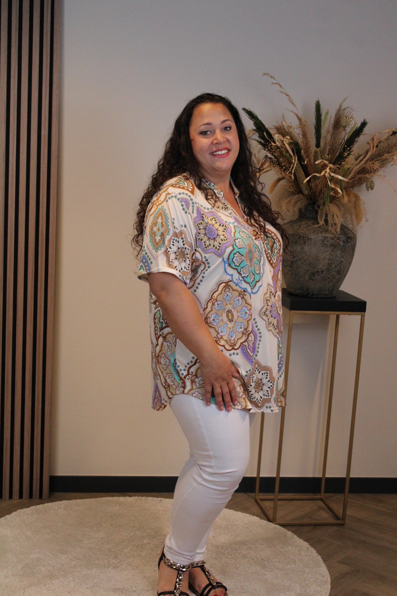 Jane | Bluse beige Kurzarm 48 bis 52
