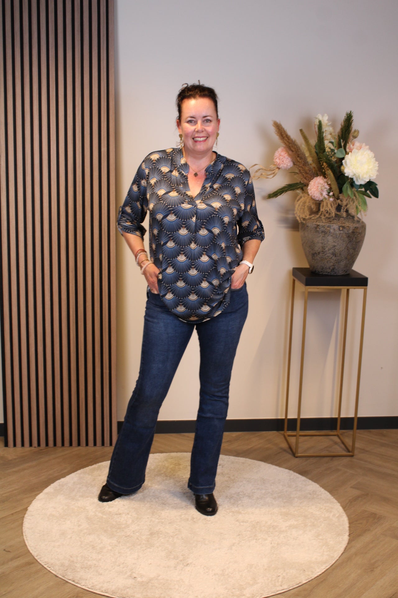 Dora | Blouse blauw lange mouw 52 t/m 58