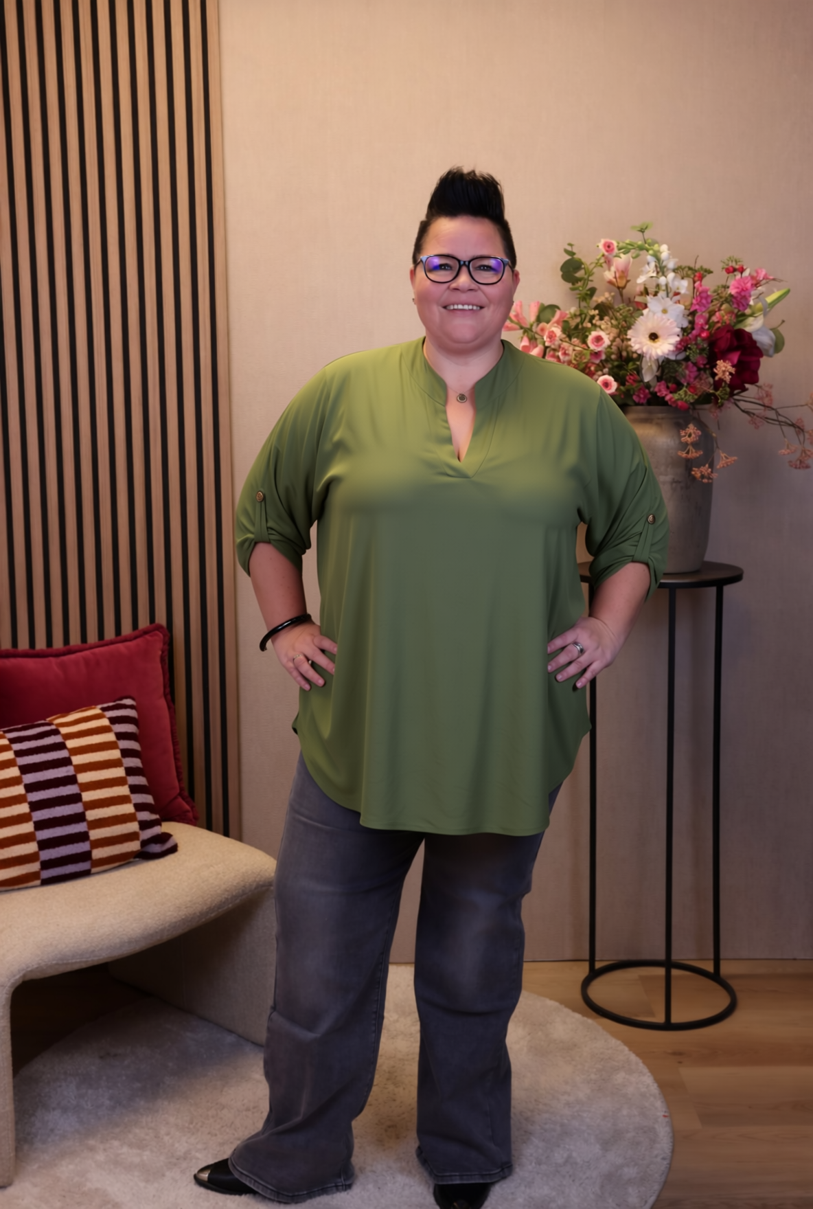 Dora | Bluse schwarz Langarm 52 bis 58
