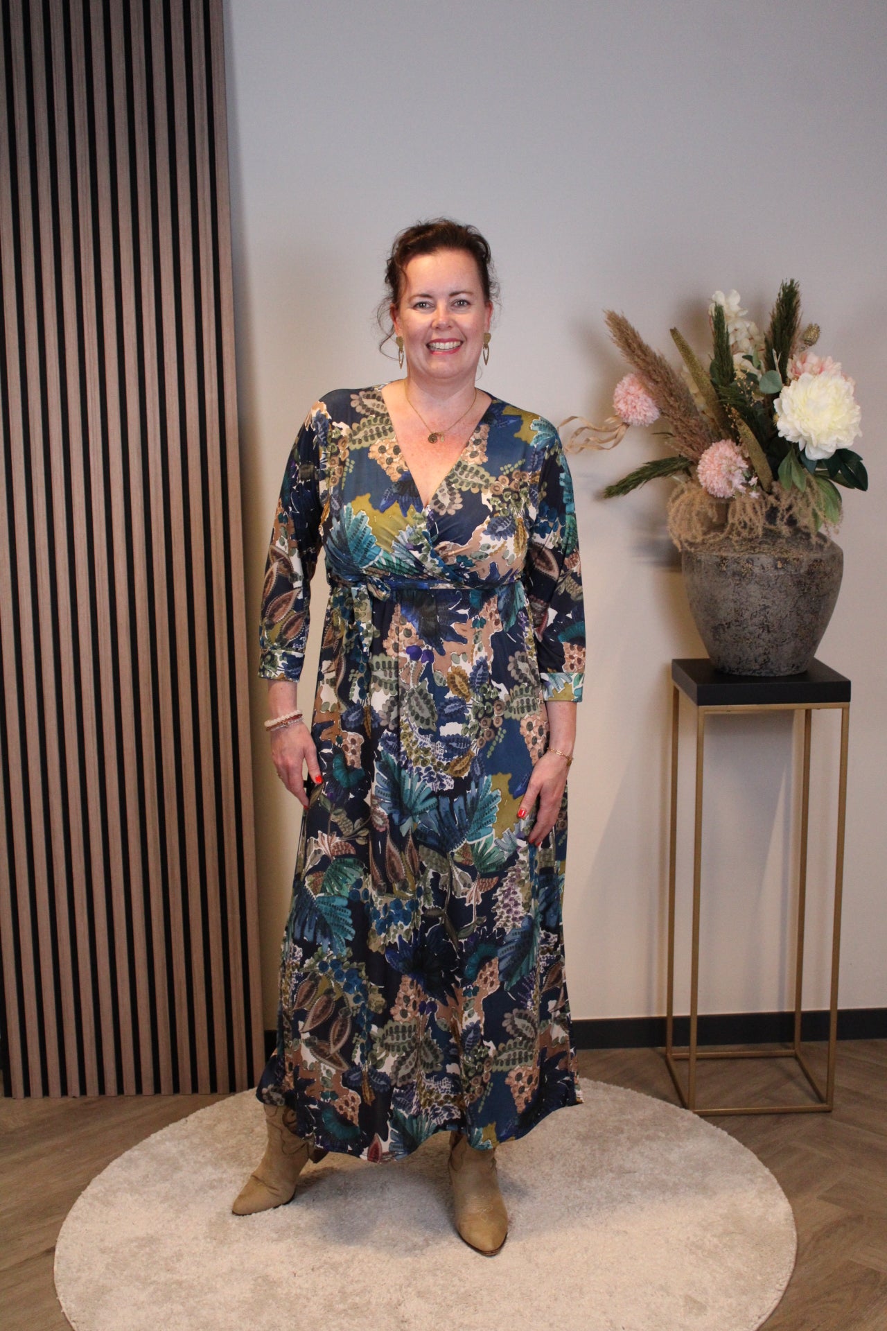 Christa | Blaues Kleid mit langen Ärmeln, Größe 38 bis 44