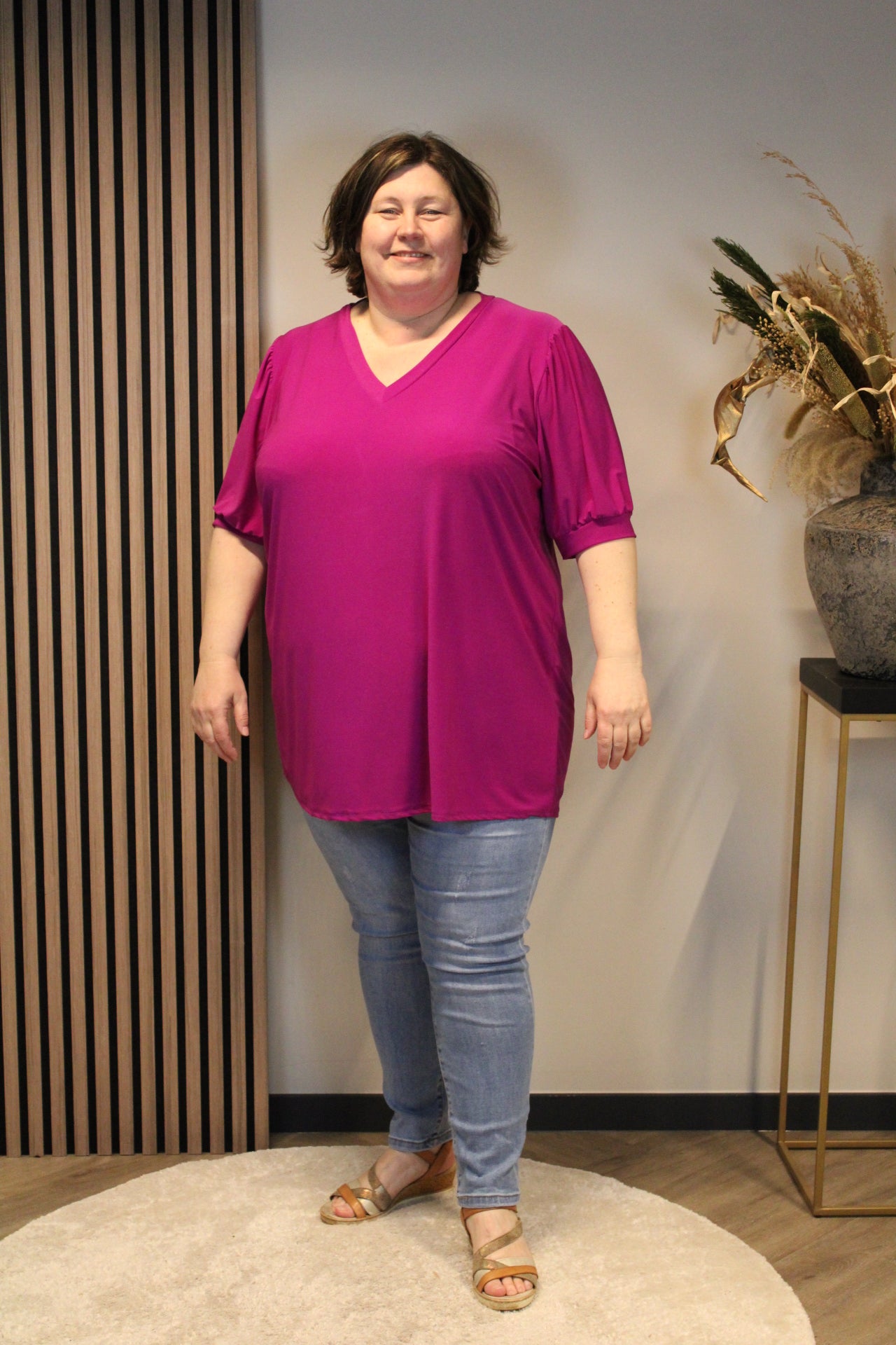 Fay | Bluse dunkelrosa kurze Ärmel 52 bis 58