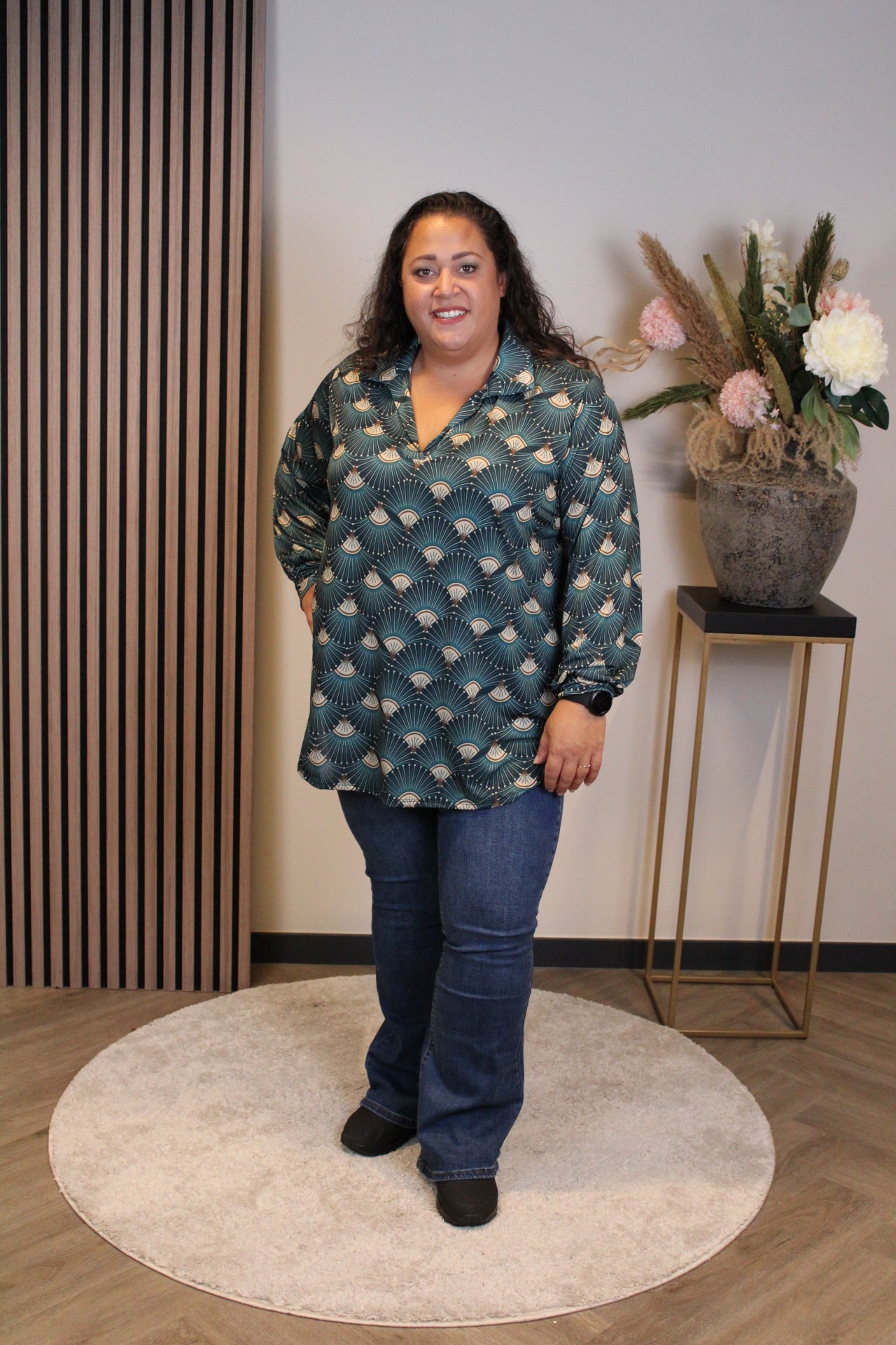 Cora | Aqua Bluse mit Kragen 48 bis 52