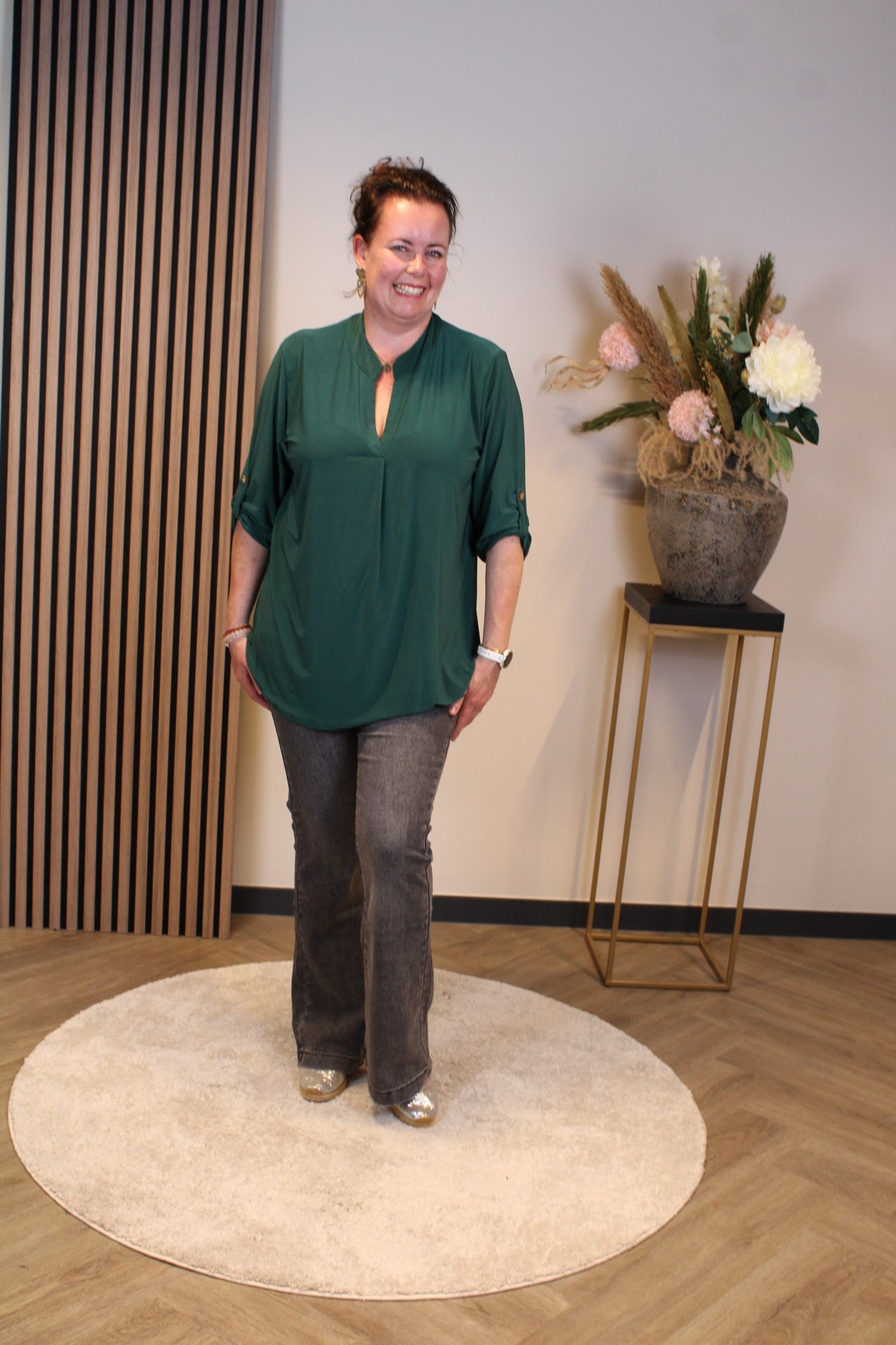 Mara | Blouse fles groen lange mouw 52 t/m 58