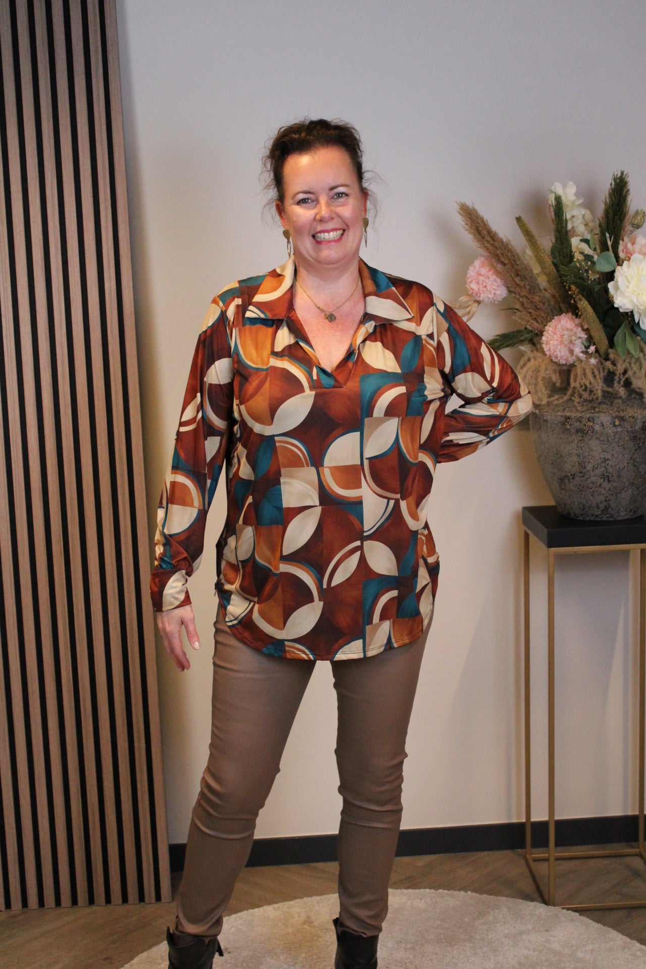 Lana | Blaue Bluse mit Kragen 38 bis 48