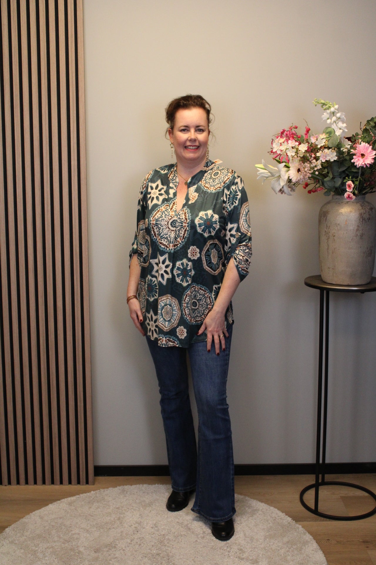 Sabine | Blouse aqua lange mouw 48 t/m 52