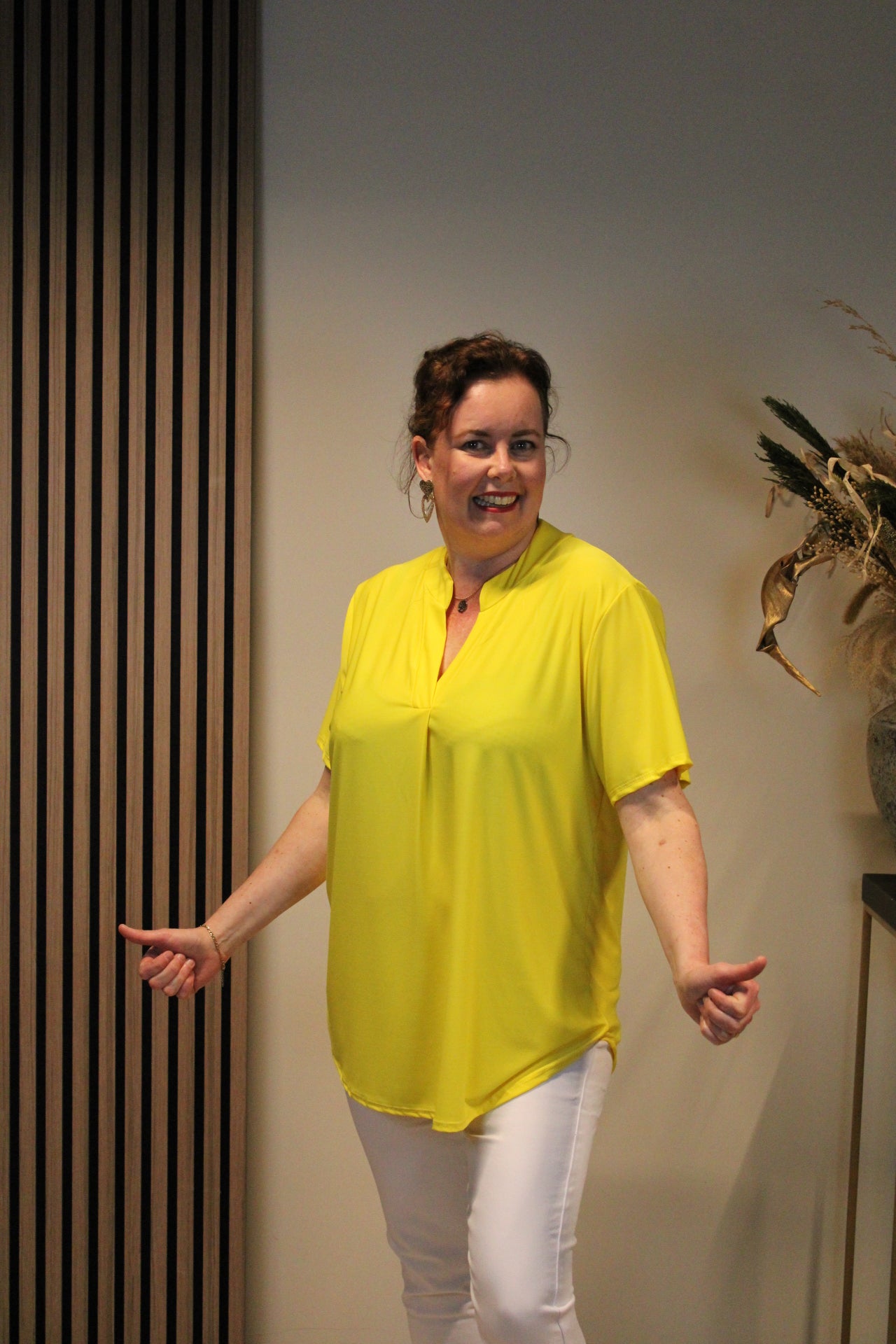 Juna | Gelbe Bluse mit kurzen Ärmeln, Größe 38 bis 48