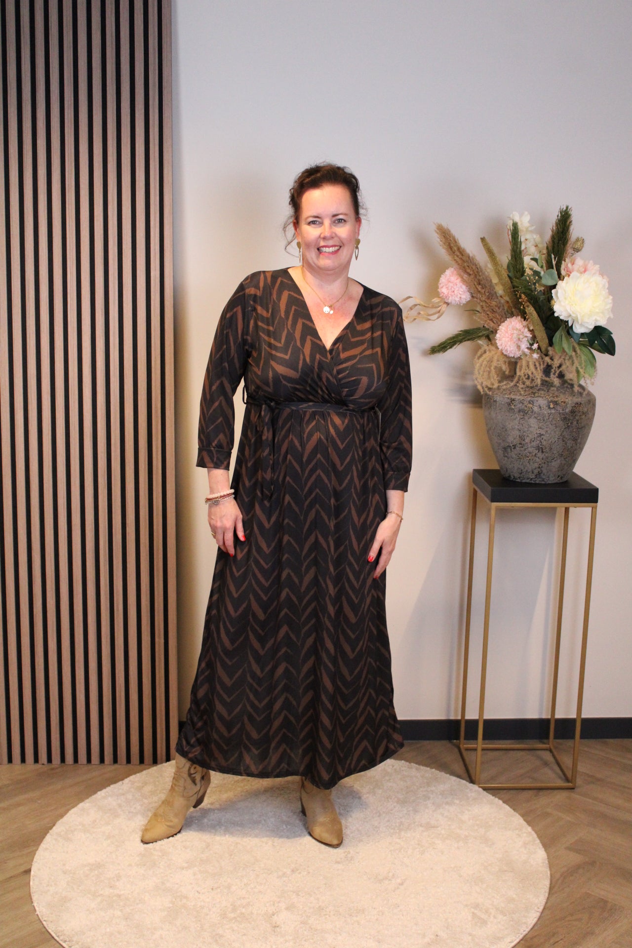 Minke | Schwarz/braunes Langarmkleid 38 bis 44