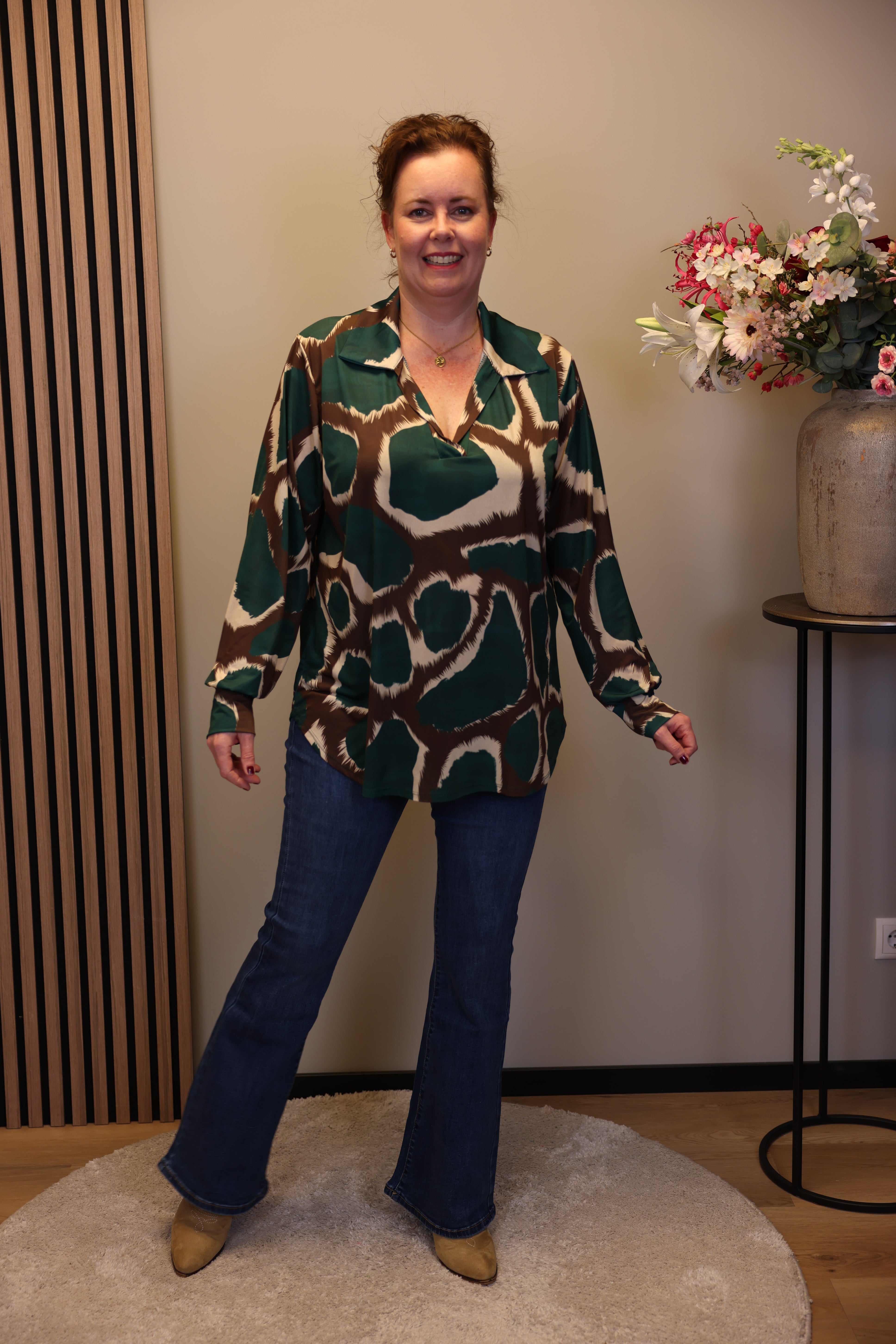 Laura | Blouse groen met kraagje 48 t/m 52