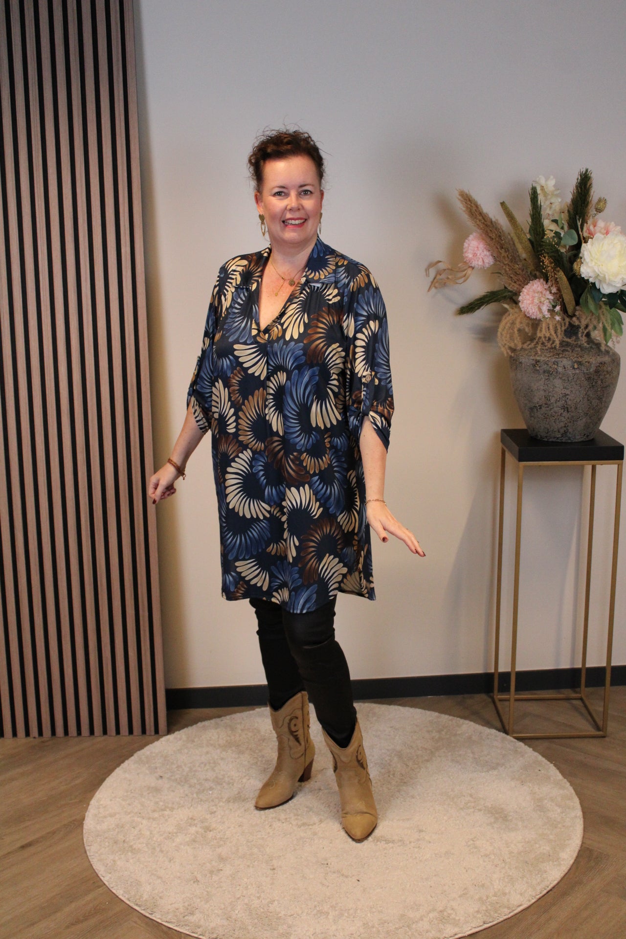 Lana | Blaue Bluse mit Kragen 38 bis 48